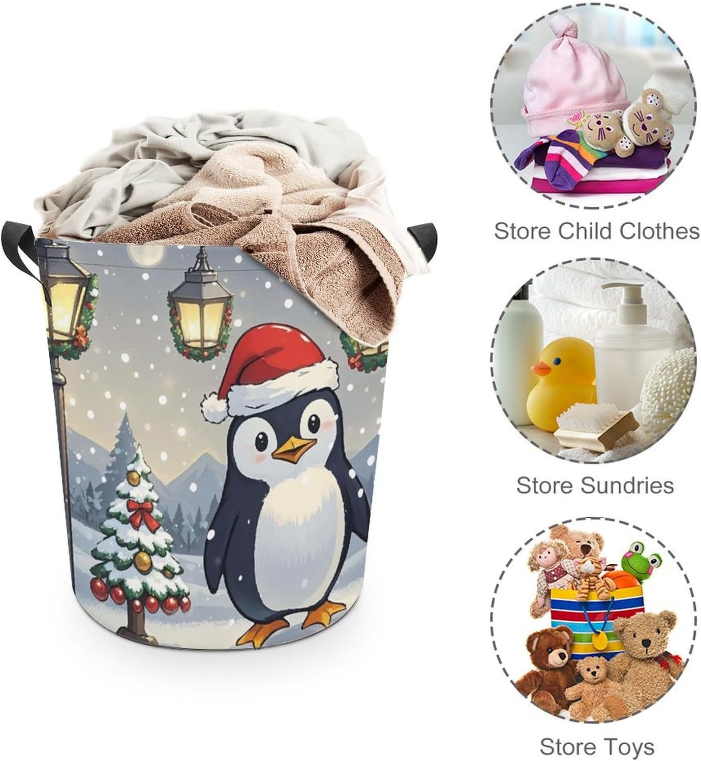 13.8 × 13.8 × 17.3 Inches Collapsible Laundry Baskets Lovely Penguins Printed Waterproof Laundry Hamper Foldable Dirty Clothes Storage Bin for Bathroom Bedroom Office image 3