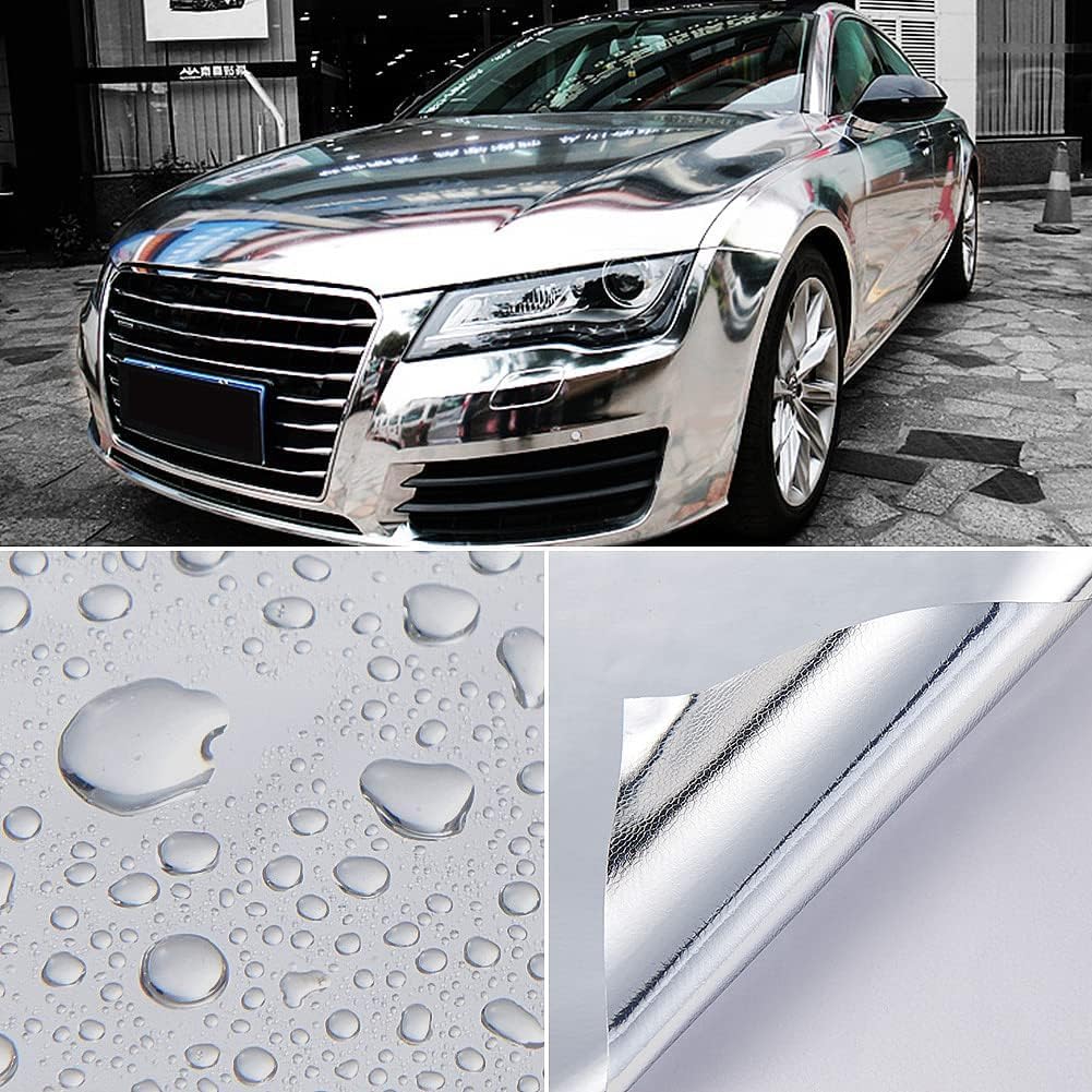 SUNBIRD Silver Deep Vinyl Wrap,Self Adhesive Film DIY Decals Roll Car Vinyl Wraps,Bubble Free Decal Sheet for Moto Car DIY (17 x 78 Inch, Silver) 3