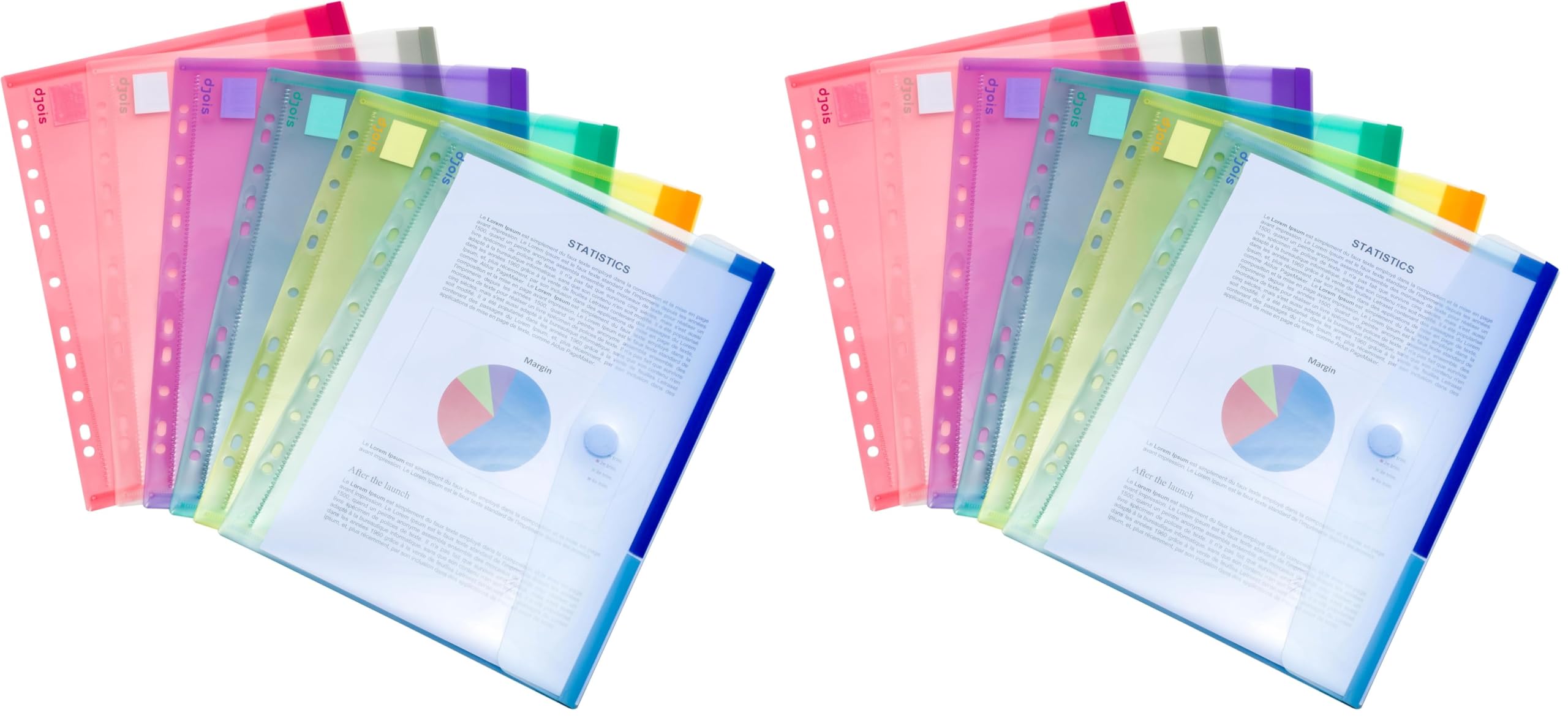 Djois madee by Tarifold - Dokumententasche Sammeltasche Din A4-12 Stk. in 6 Farben Blau, Gelb, Lila, Grün, Transparent, Rosa - 510229 (Packung mit 2)