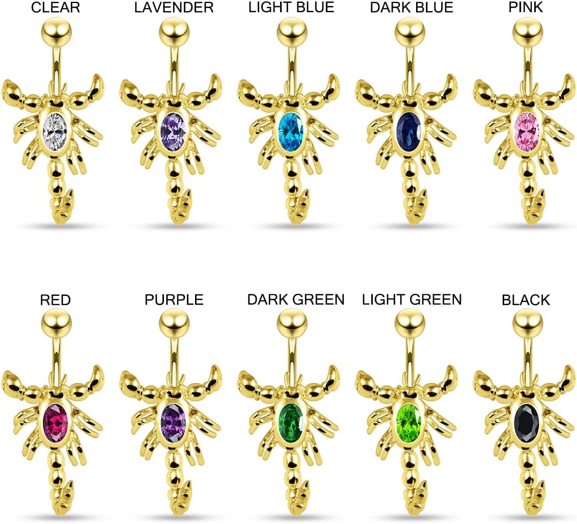 Gold Plated Movable Scorpion Design 925 Sterling Silver with Stainless Steel Belly Ring - Belly Button jewelry - Navel jewelry