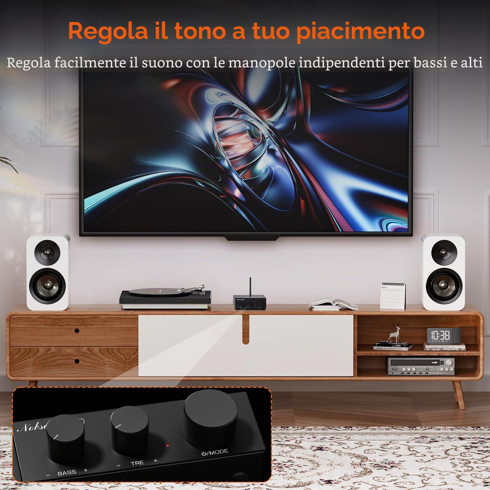 Nobsound Amplificatore stereo Bluetooth 5.0: Mini Audio 2.0 Canale Amplificatore integrato con regolatore di altezza dei bassi, per altoparlante domestico 50W x2 TPA3116