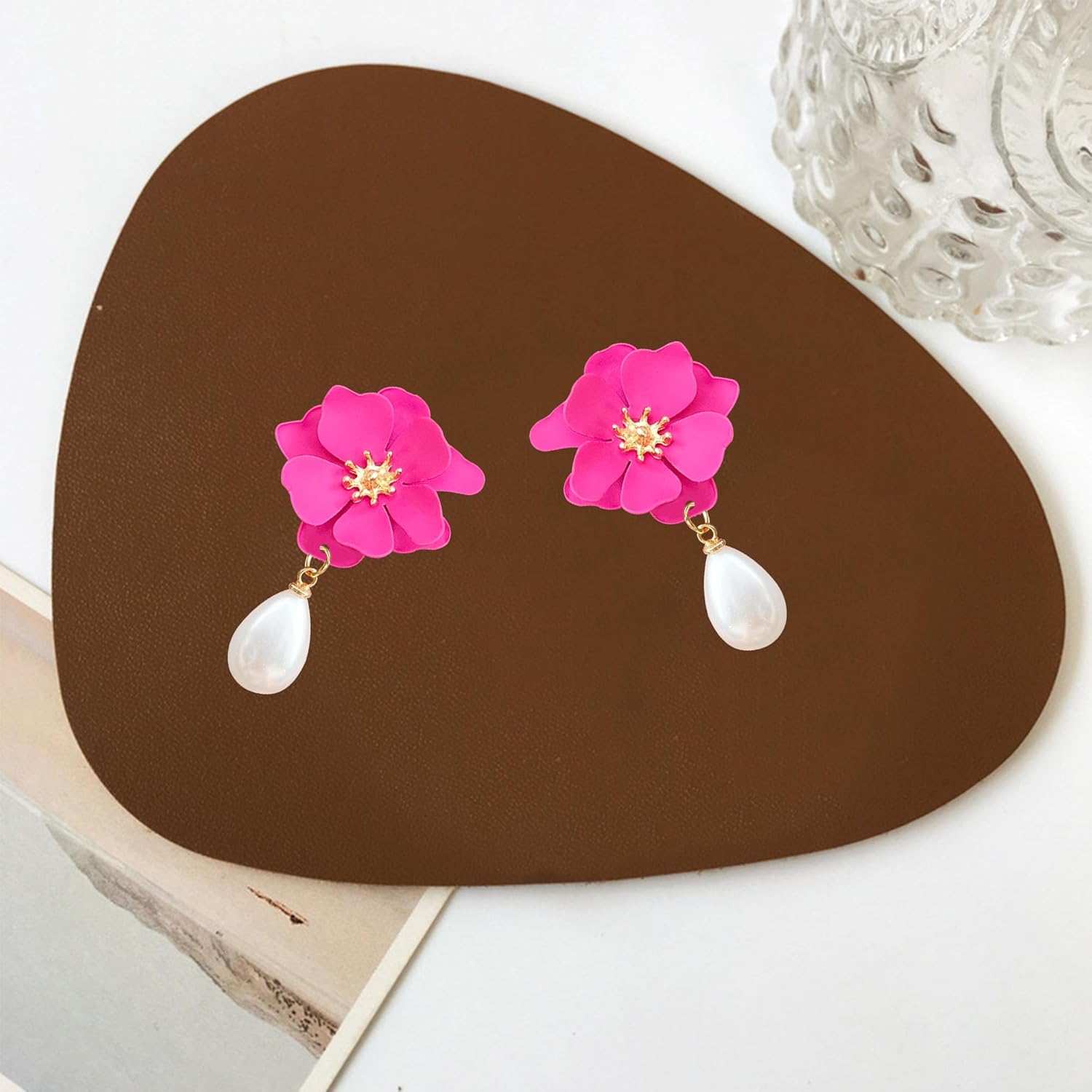 Pearl Bohemian Flower Earrings Floral Petal Flower Stud Earrings Jewelry for Women - Image 6