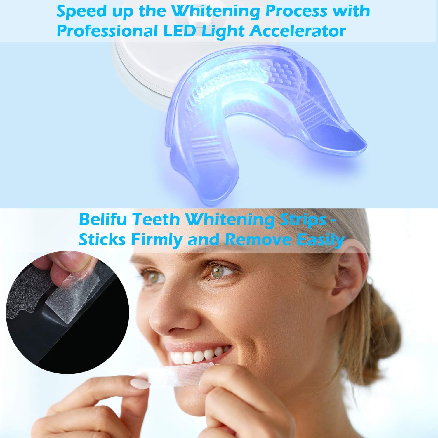 Belifu Teeth Whitening Kit with LED Light, Teeth Whiten Gel Pen and Strips, Non-Sensitive Tooth Whitener, Professional Teeth Whitener for Home Using, Teeth Bleaching Kit with Tray