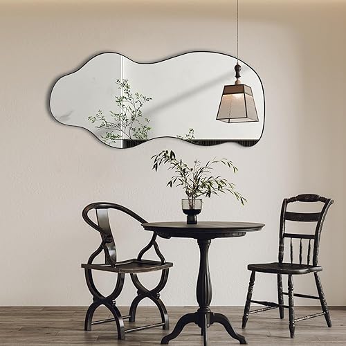 Miniatura 5 de POZINO Espejos irregulares, espejo de pared asimétrico, 47.25 x 21.6 pulgadas, espejos decorativos ondulados sin marco, espejo grande y moderno de