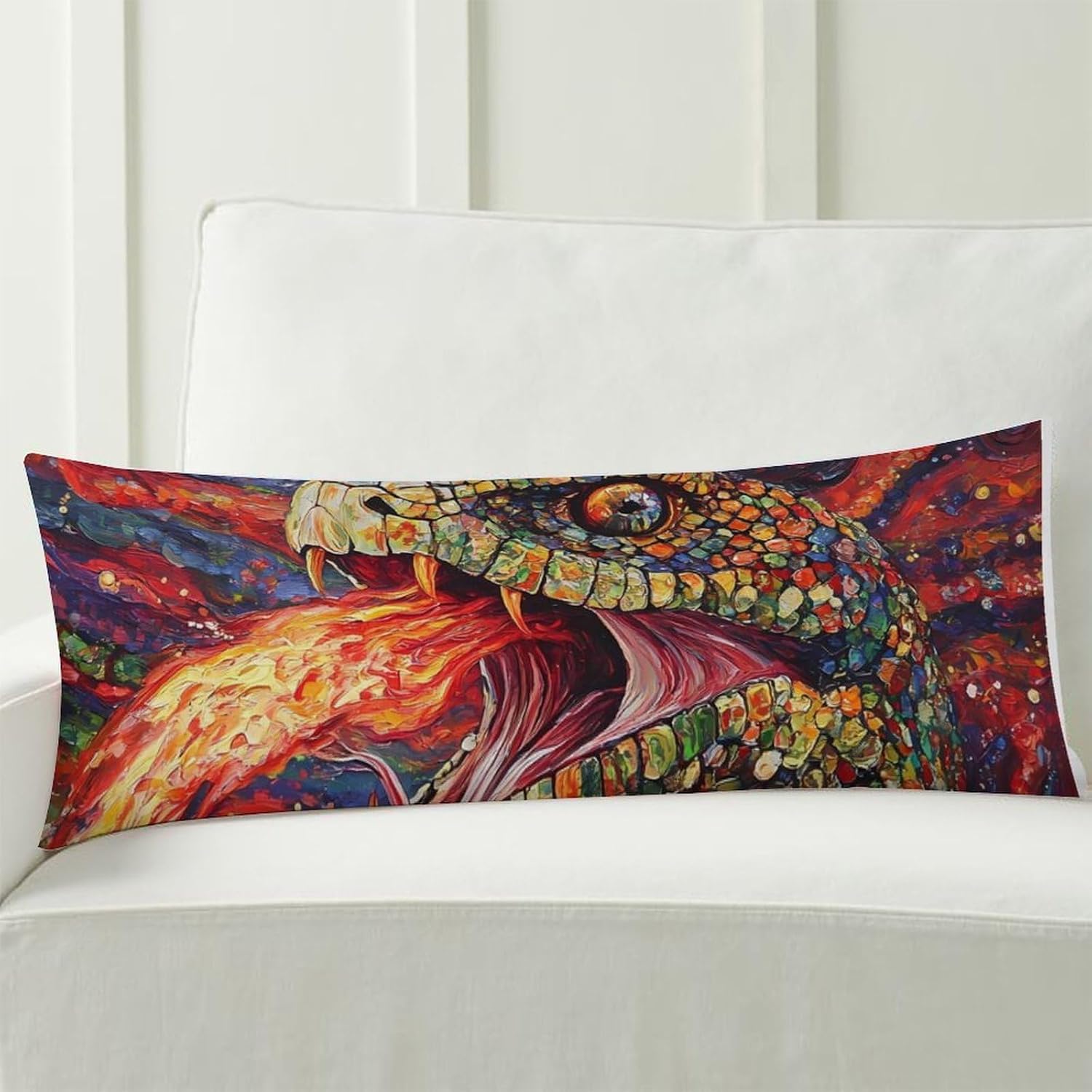 Demonic Snake with Fire Body Pillow Cover Long Cushion 18.9x53.1 Inch