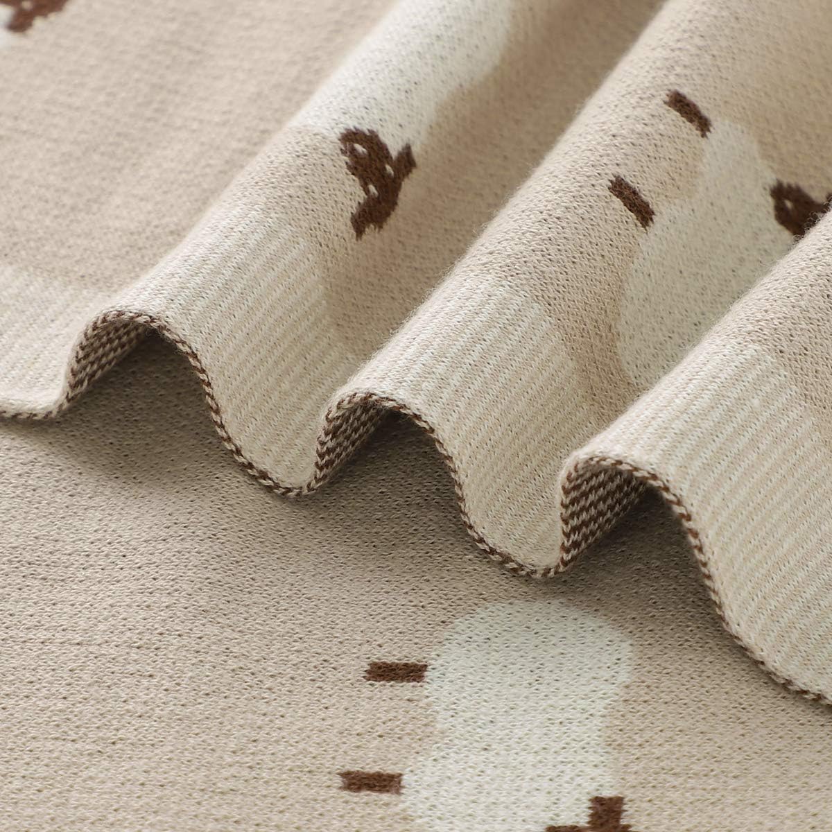 Hadetoto 100% Cotton Baby Blanket Knit Soft Cozy Swaddle Receiving Blankets Toddler Infant Blanket with Lovely Sheeps for Newborn Boy Girls - Khaki, 90 x 70cm