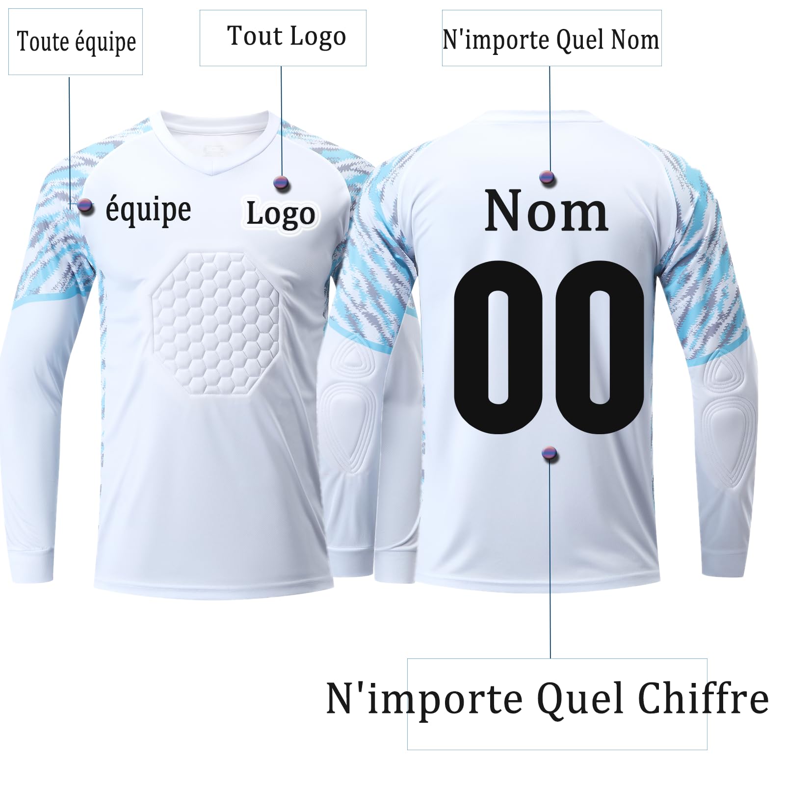 Maillot de Gardien de But Personnalisé avec Votre Nom Numéro de Logo D'équipe Maillot Gardien de But Homme, Femme et Enfant