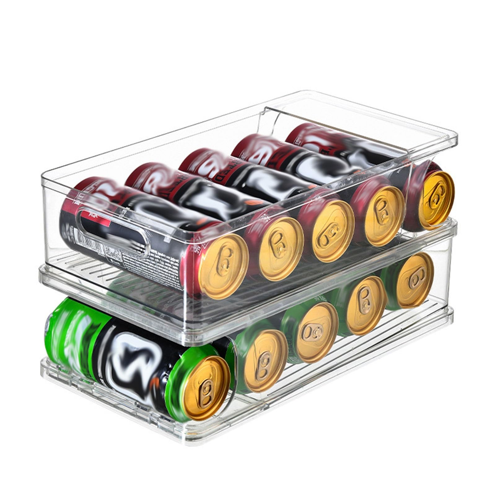 Organizador Latas Nevera Dispensador De Latas para Refrigerador, Soporte Apilable para Alimentos Enlatados De Cocina con Asas, Dispensador De Latas De Refrescos Y Bebidas