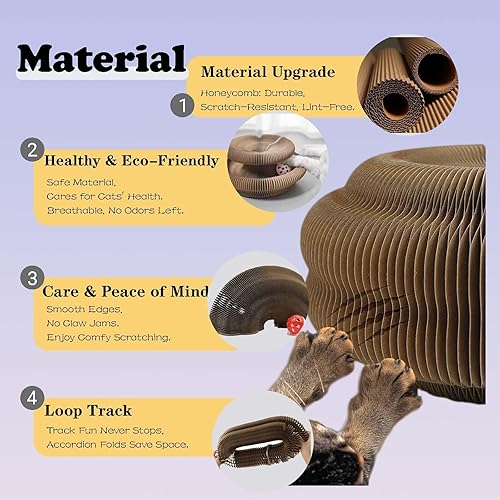 Miniatura 4 de Tabla de rascar de juguete para gatos, acordeón con bola, diseño plegable, aumenta la salud de las garras, juguete de rascador para gatos equipado