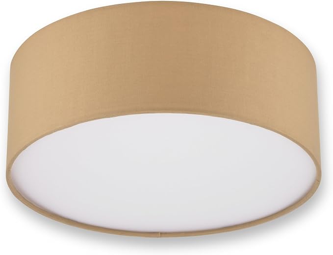 REV - Plafón redondo de 30 cm con pantalla de tela de aspecto vintage, ideal para dormitorio y sala de estar, color beige