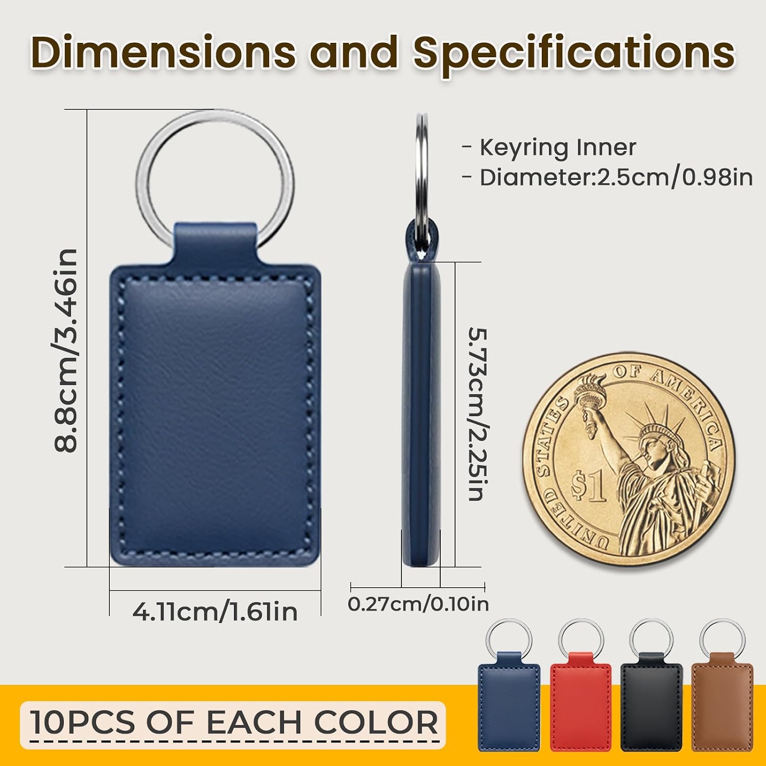 40 Pcs PU Leather Key Fob Kit, 4 Colors Rectangular Keychain Blanks with Key Rings for DIY Crafts, Laser Engraving & Stamping Supplies