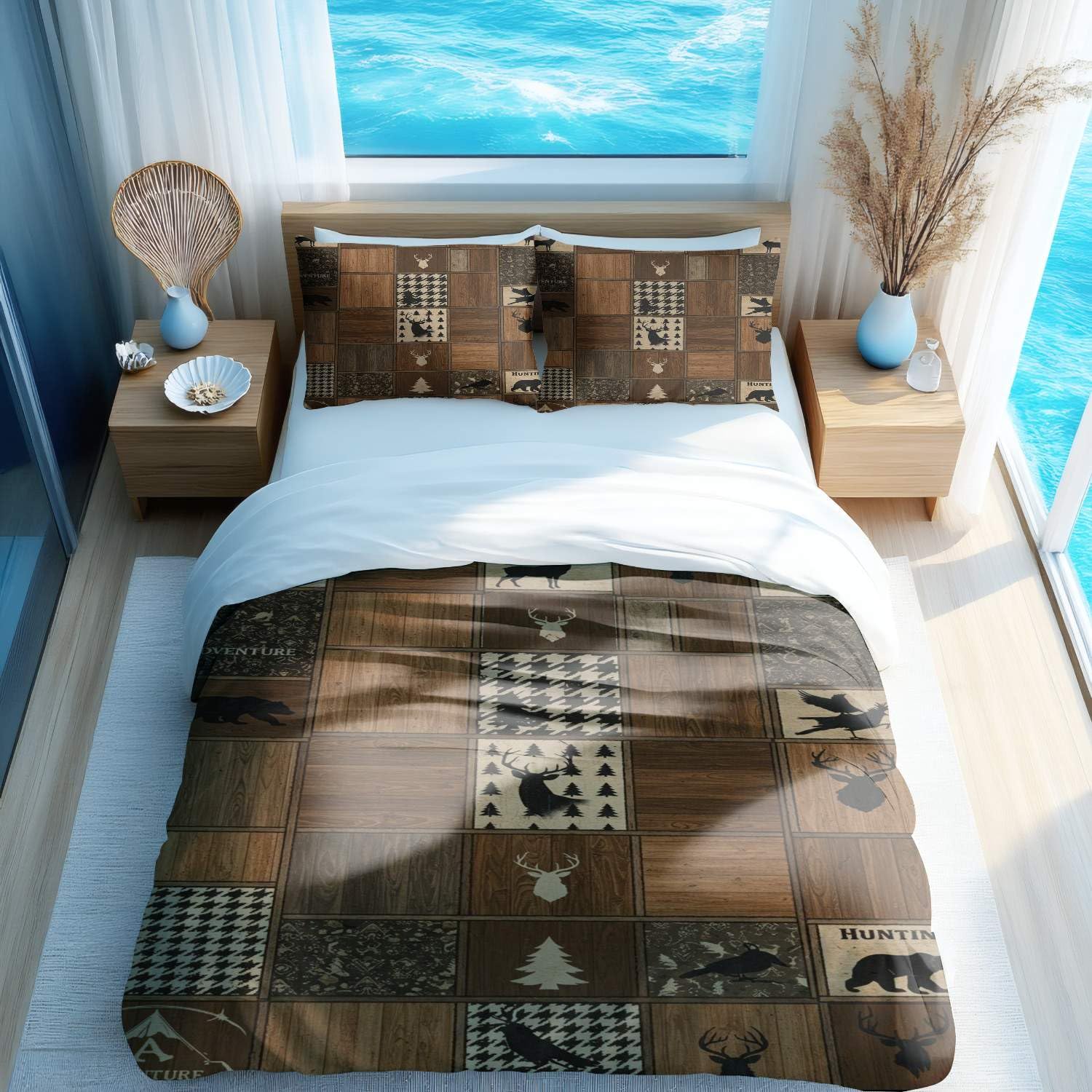 Housse de couette cerf 3D rustique fini le lit froissé parure double 200x200