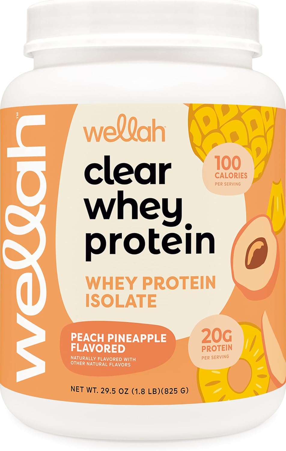 Wellah Clear Whey Protein Isolate (Peach Pineapple Flavored) - 30 Servings, 20 Grams of Protein Per Serving