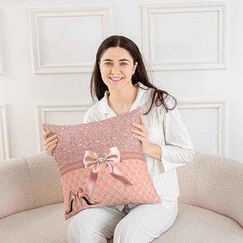 Miniatura 5 de Juego de 2 fundas de almohada reversibles con purpurina (sin purpurina sin lentejuelas), fundas de almohada cuadradas de color champán pastel para