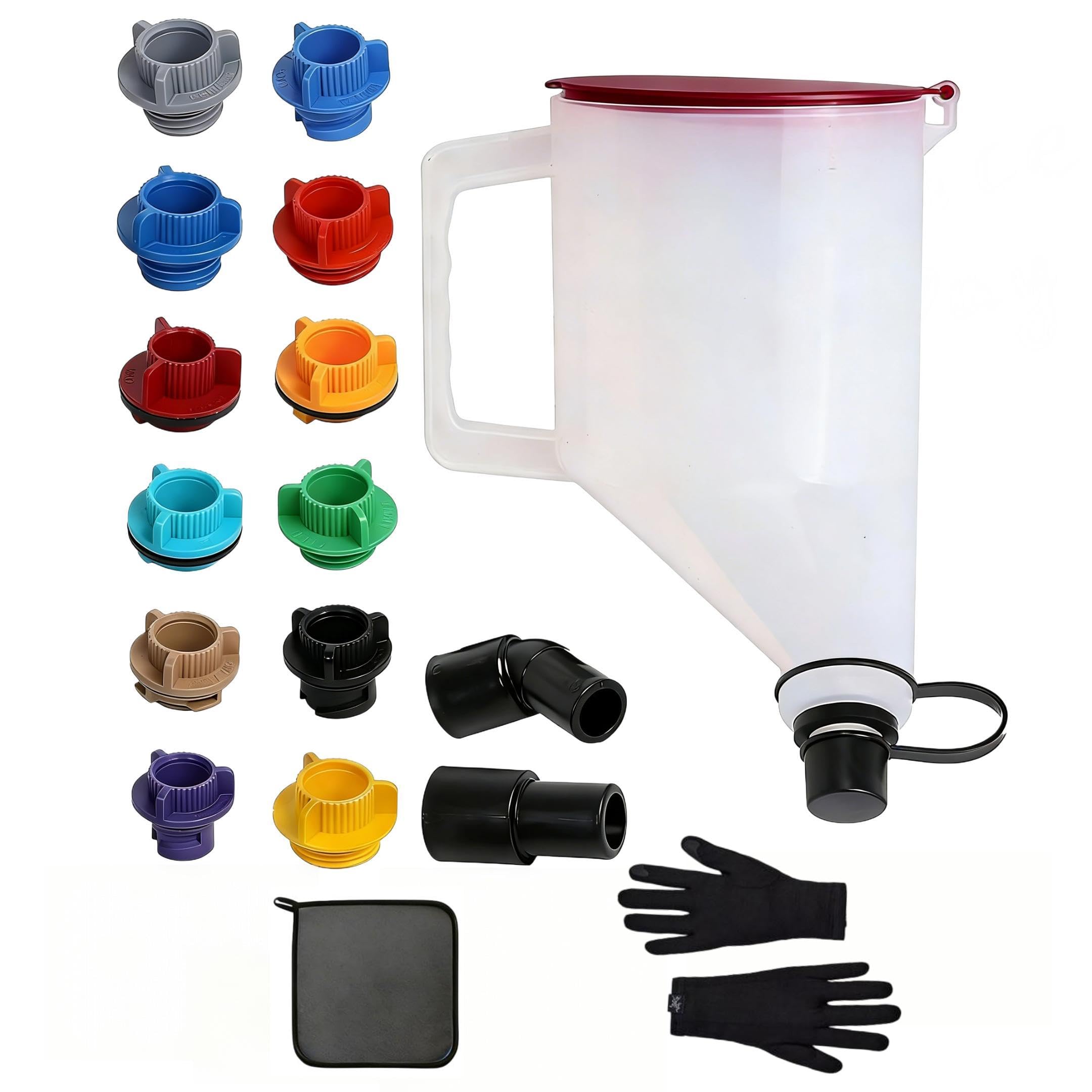 Photo 1 of ***missing 5 threaded adapters***VCC 17-Piece No-Spill Oil Funnel Kit, 1.5QT Engine Oil Change & Refill Funnel with 12 Threaded Adapters, Leak-Proof Oil Filling Tool for Cars, Trucks, SUVs, Motorcycles & ATVs