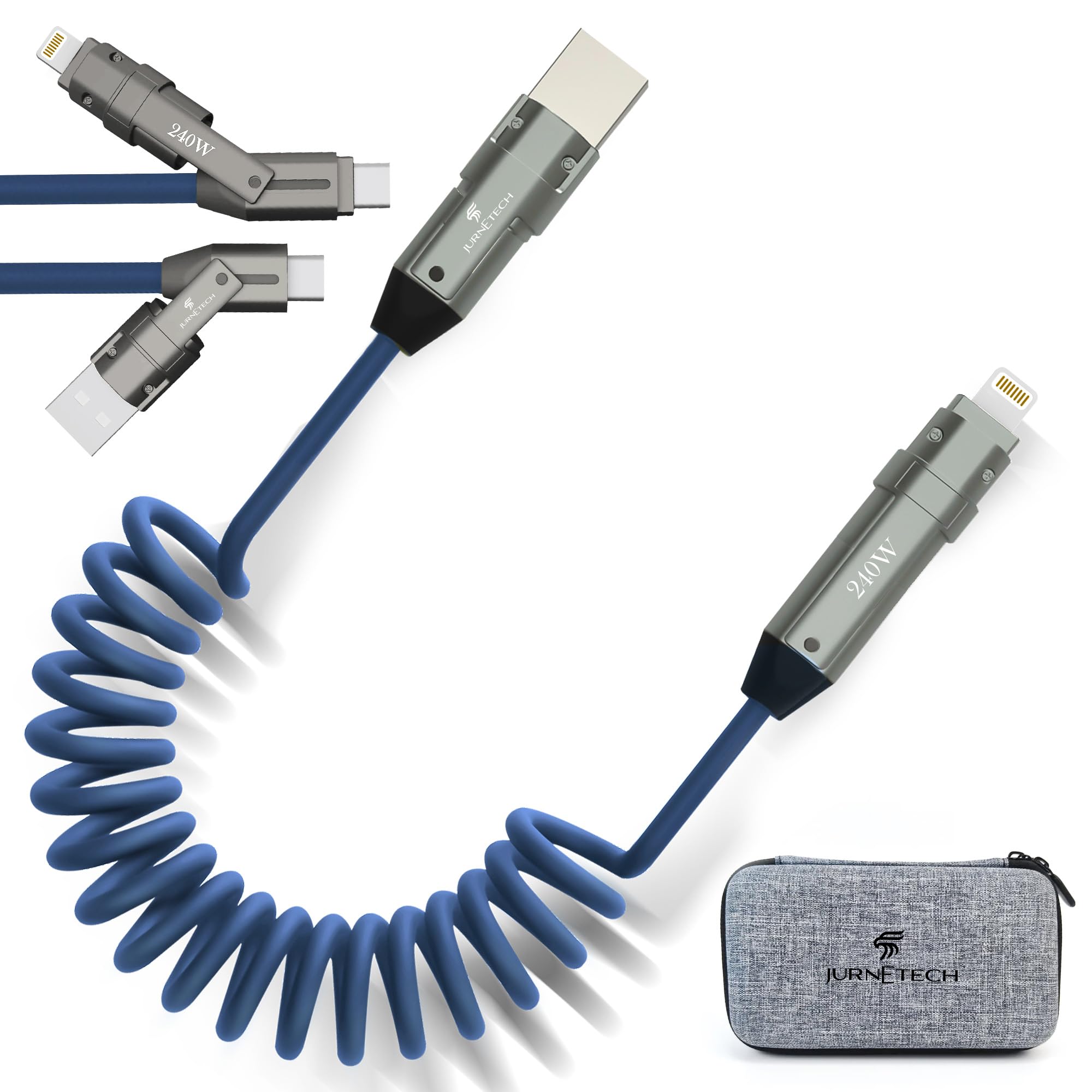 JURNETECH Multi Charging Cable - Versatile 6-in-1 Universal Fast Charging Cable, Adjustable Length Coiled Cable | C to C, USB to Type-C, Ultra Fast,