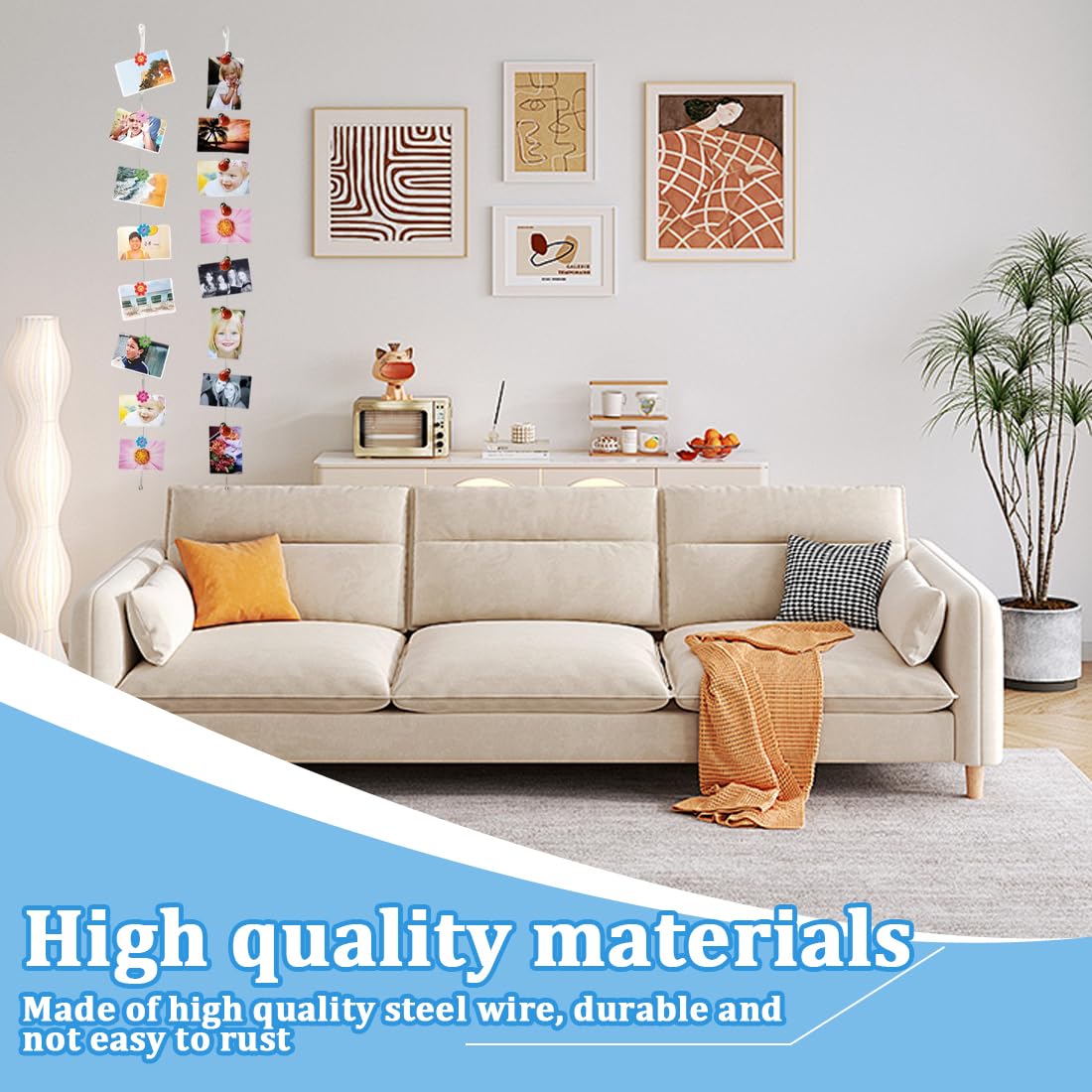 Cavo Con Magneti Per Appendere Foto - 2 Pezzi Da 200 Cm Con 35 Magneti, Ideale Per Decorare Pareti - Foto 5