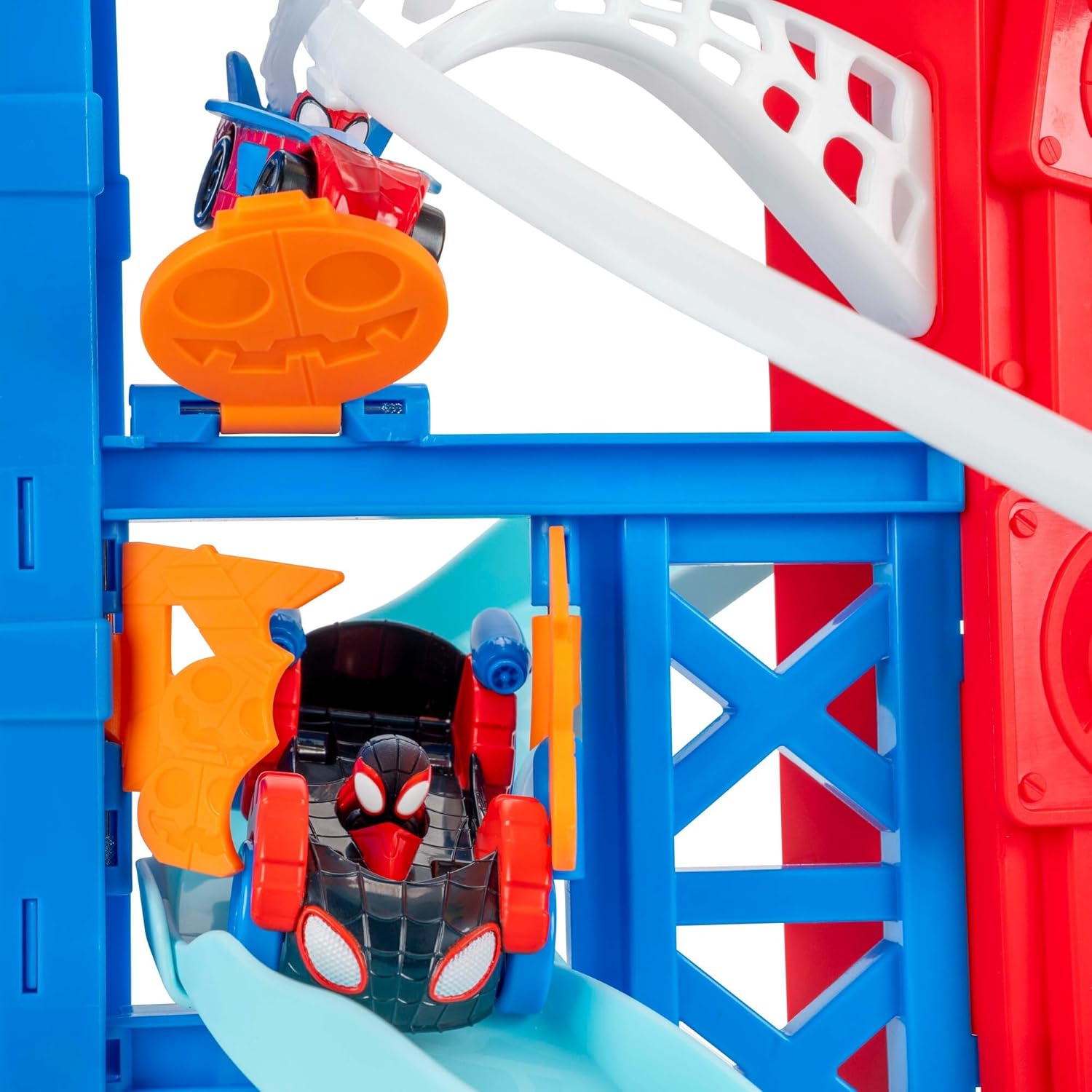 Marvel Spidey and His Amazing Friends Construction Zone Chaos Track Set - 2-Foot High Dual Race Track with Zip Line, Play Zones, and Exclusive Vehicles