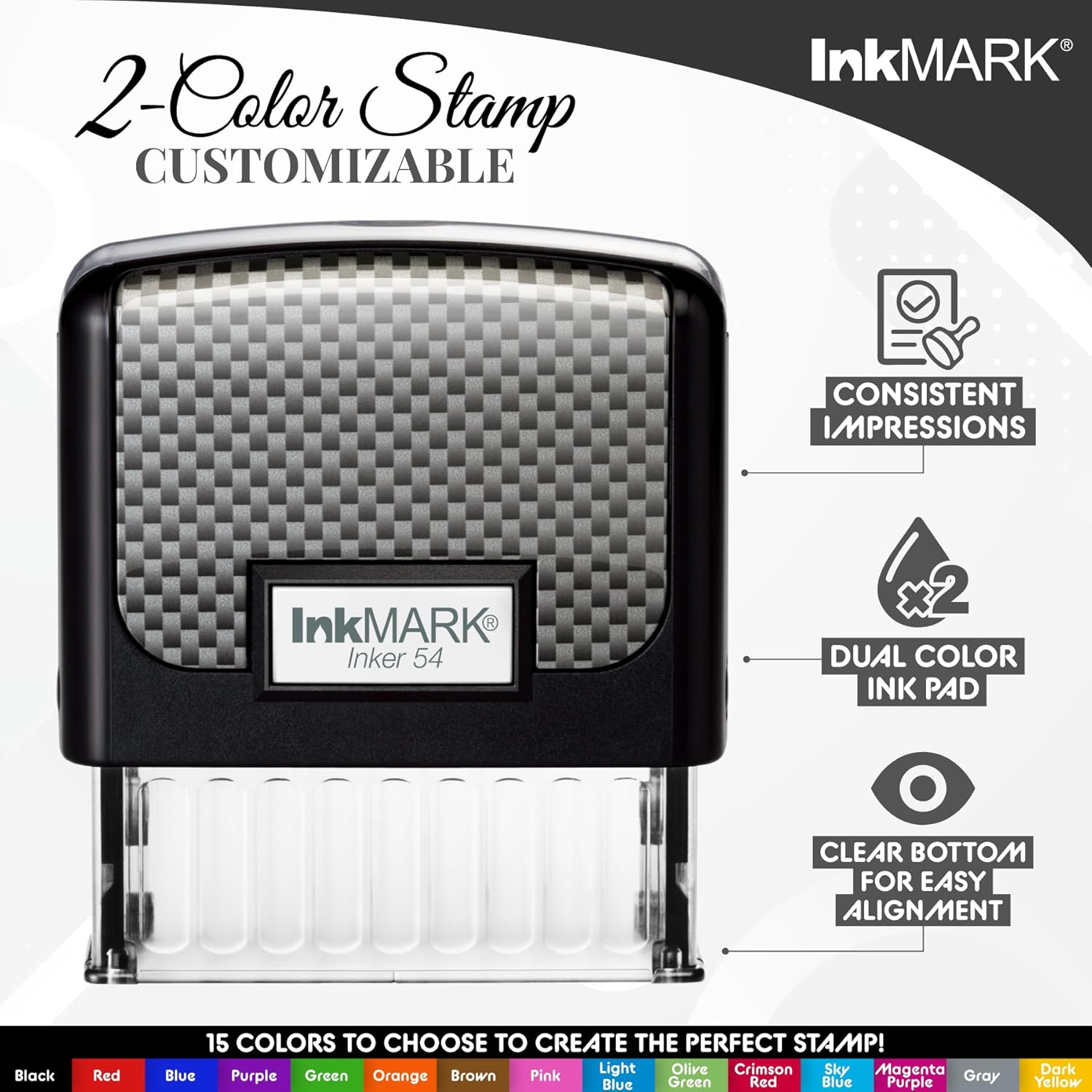 Custom Text/Logo/Image Stamp - 2 Customizable Ink Colors - Custom Positioning Top and Bottom 2 - Great for Custom Logos - Large