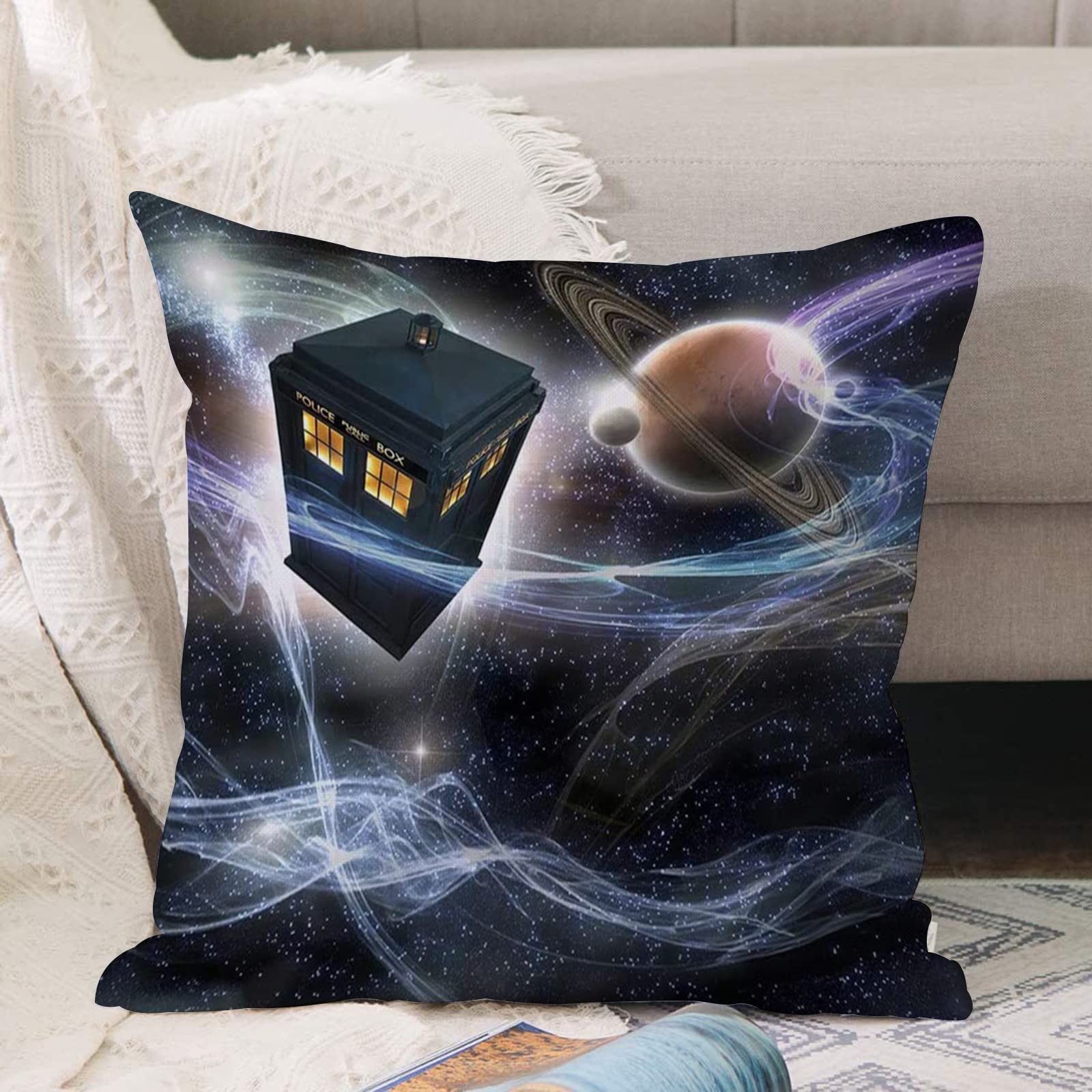 Cushion Covers 18x18 Inch,Doctor Who Tardis Dans Starry Fantasy Background,Throw Pillow Cover Soft Pillowcases with Invisible Zipper for Sofa and Couch 45x45cm