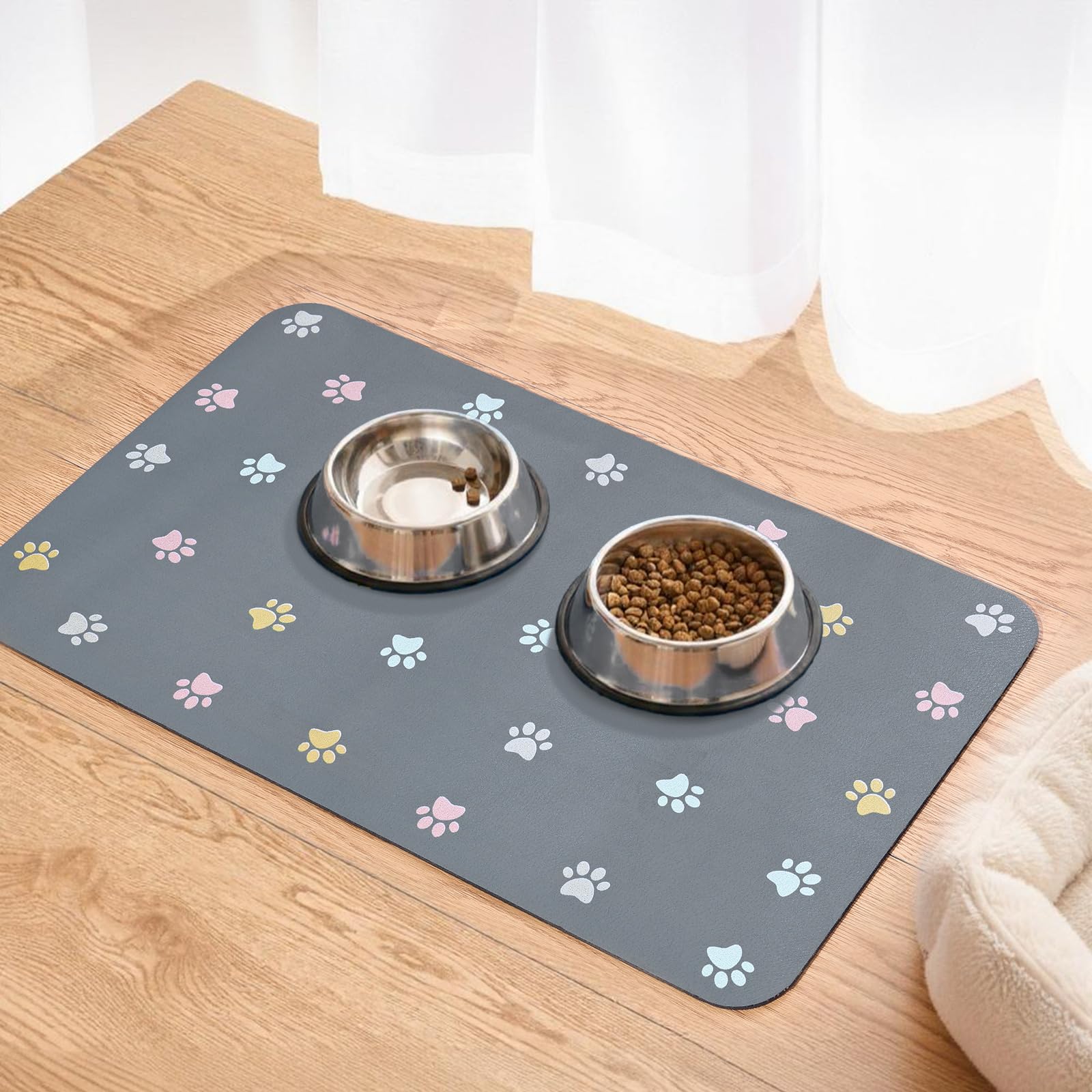 Tapis Gamelle Chien/Chat 50x30 Cm - Anti-dérapant, Absorbant Et Lavable