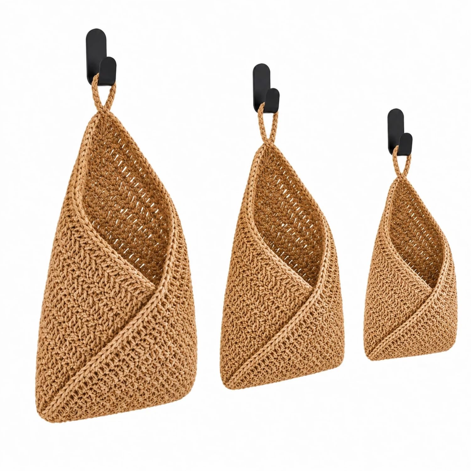 Honeydak 3 Hanging Baskets, Linen Brown, Envelope Basket