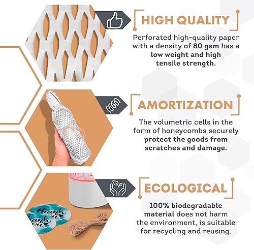 Vista 11 de Papel de embalaje de panal negro para mover rompibles, 15 pulgadas x 100 pies. Suministros de envío frágiles. Materiales de embalaje perforados