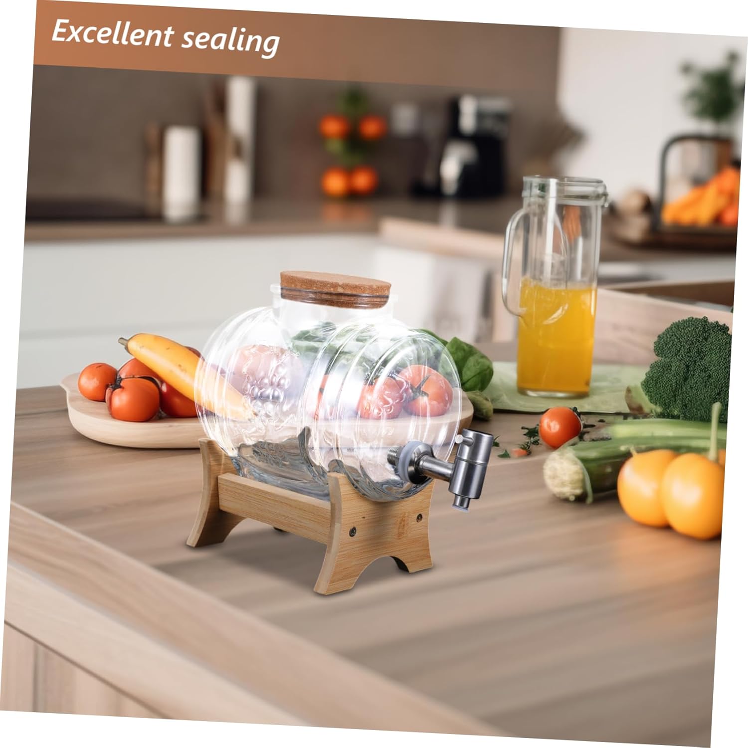 Cabilock 101oz Vintage Glass Beverage Dispenser Lid and Capacity for Wine Making and Cold Drinks Retro Style Barrel with Spigot for Parties and Daily Use