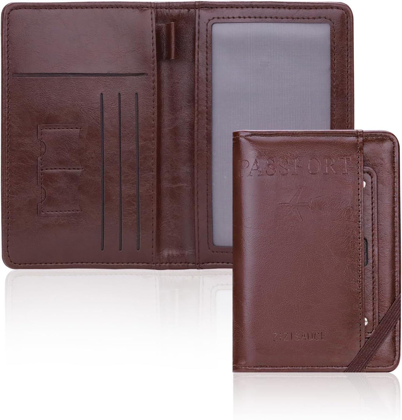 Passport Holder Cover with RFID Blocking, Coffee Brown Passport Case for Men Women, Premium Leather Passport Book Holder Wallet for Travel, Includes Card Pockets and Pen Loop (Coffee)