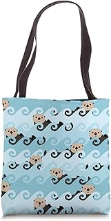 Waves of Cute Sea Otters Tote Bag