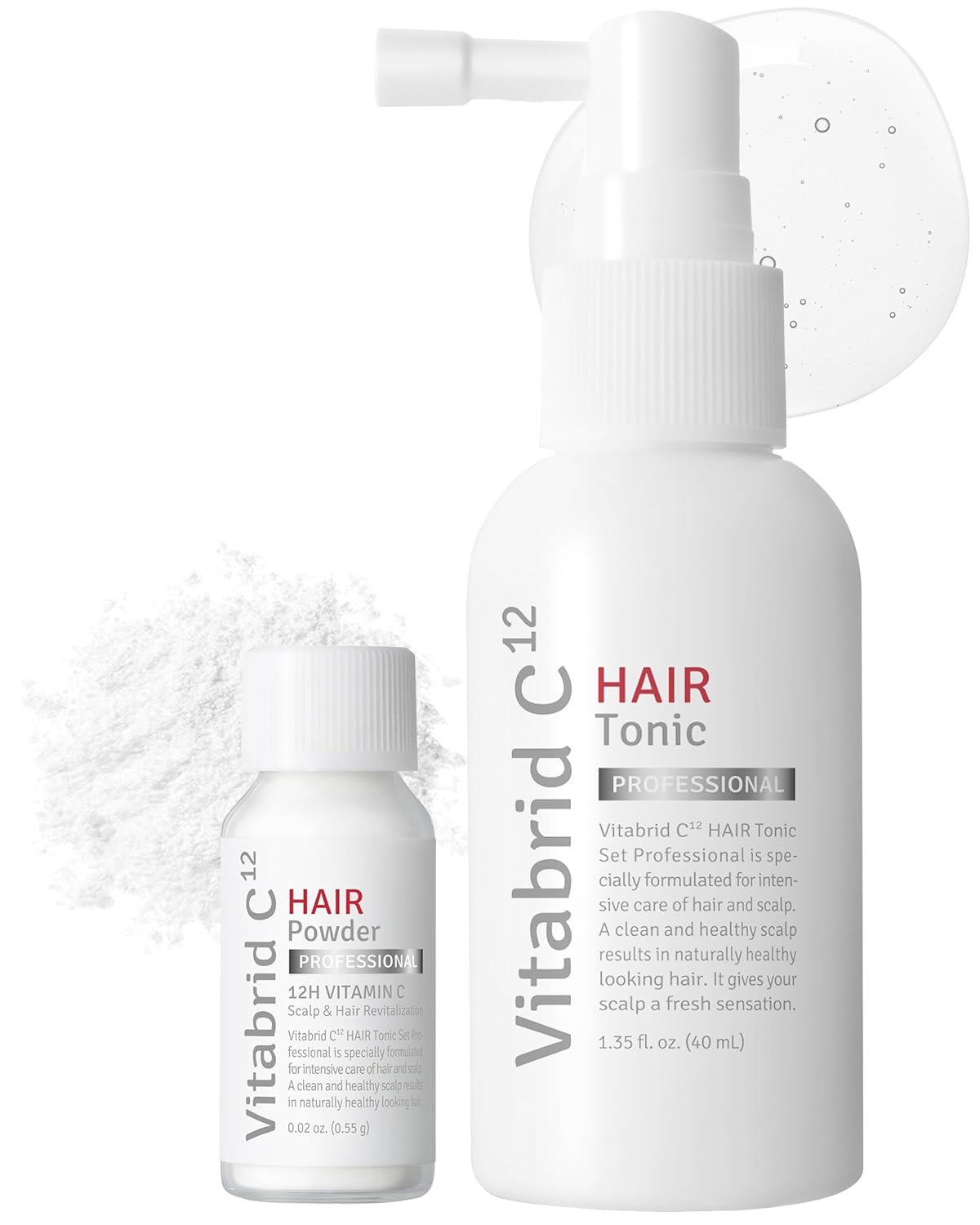 Hair Scalp Tonic Professional- 12 hours Active Vitamin C Powder for Thickening Hair - Hair Loss Relief, Cooling, Revitalizing Dry Scalp, Sebum Control - Dermatologist Tetsted, 1.35 fl.oz.