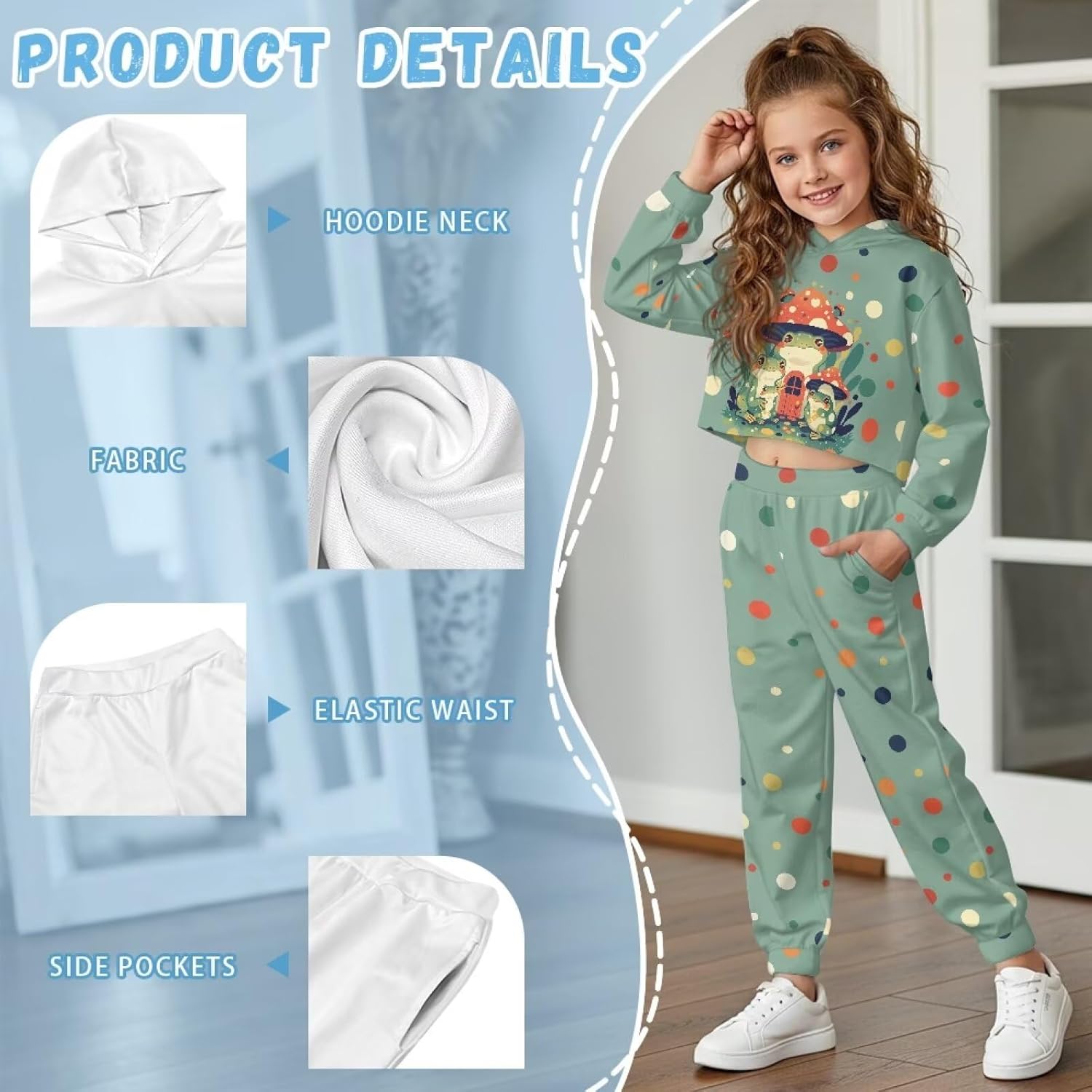 Cropped Girls Clothing Set Size 4-13 2 Piece Long Sleeve Girls Hoodies with Pockets