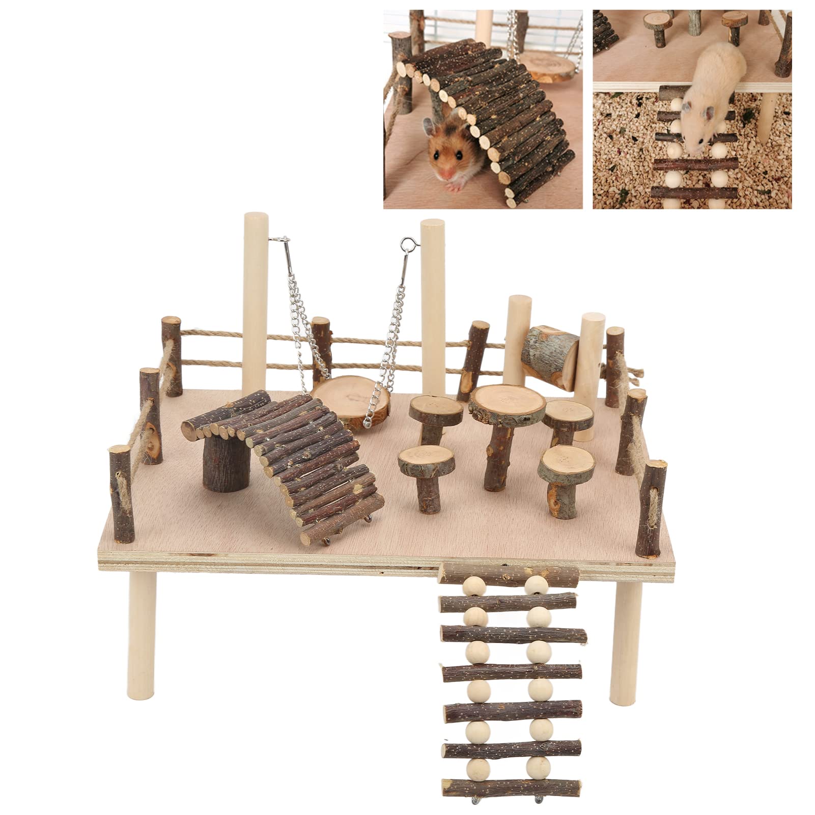 Piattaforma per criceti in legno per gabbia, gioco per criceti, giochi per arrampicata, piccoli animali domestici, set di attività per piccoli animali domestici, ideale per criceti, gerbilli e altri