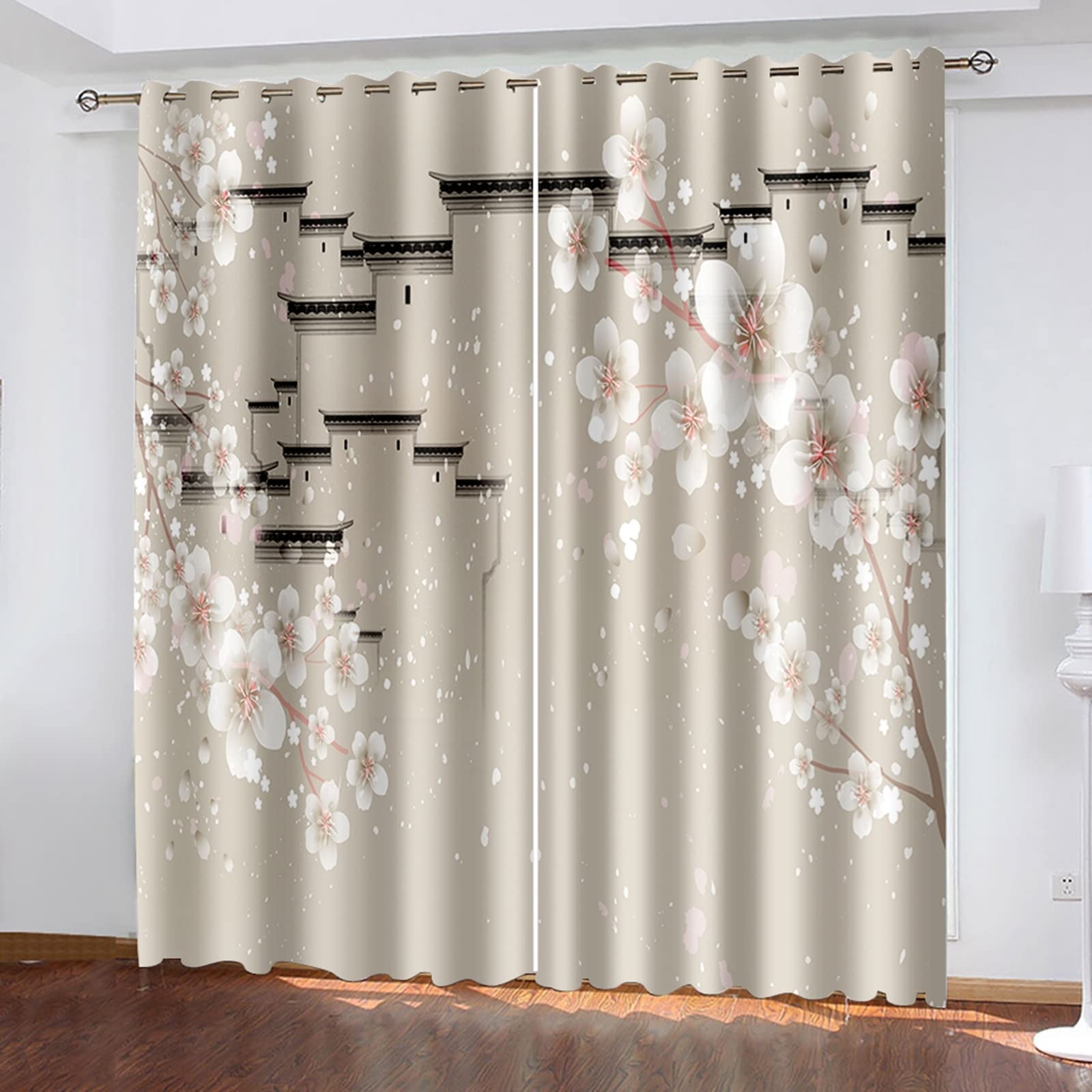 AMDXDPink Curtain, Black Out Curtain Wall Flowers Polyester Curtains 84" Wx96 H