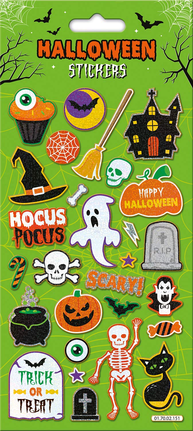 Hocus Pocus Sparkly Reusable Halloween Stickers | Perfect for Trick or Treater, and Decorating Trick or Treat Bags | Reusable on Non-Porous Surfaces, 24.5cm x 11cm, Green