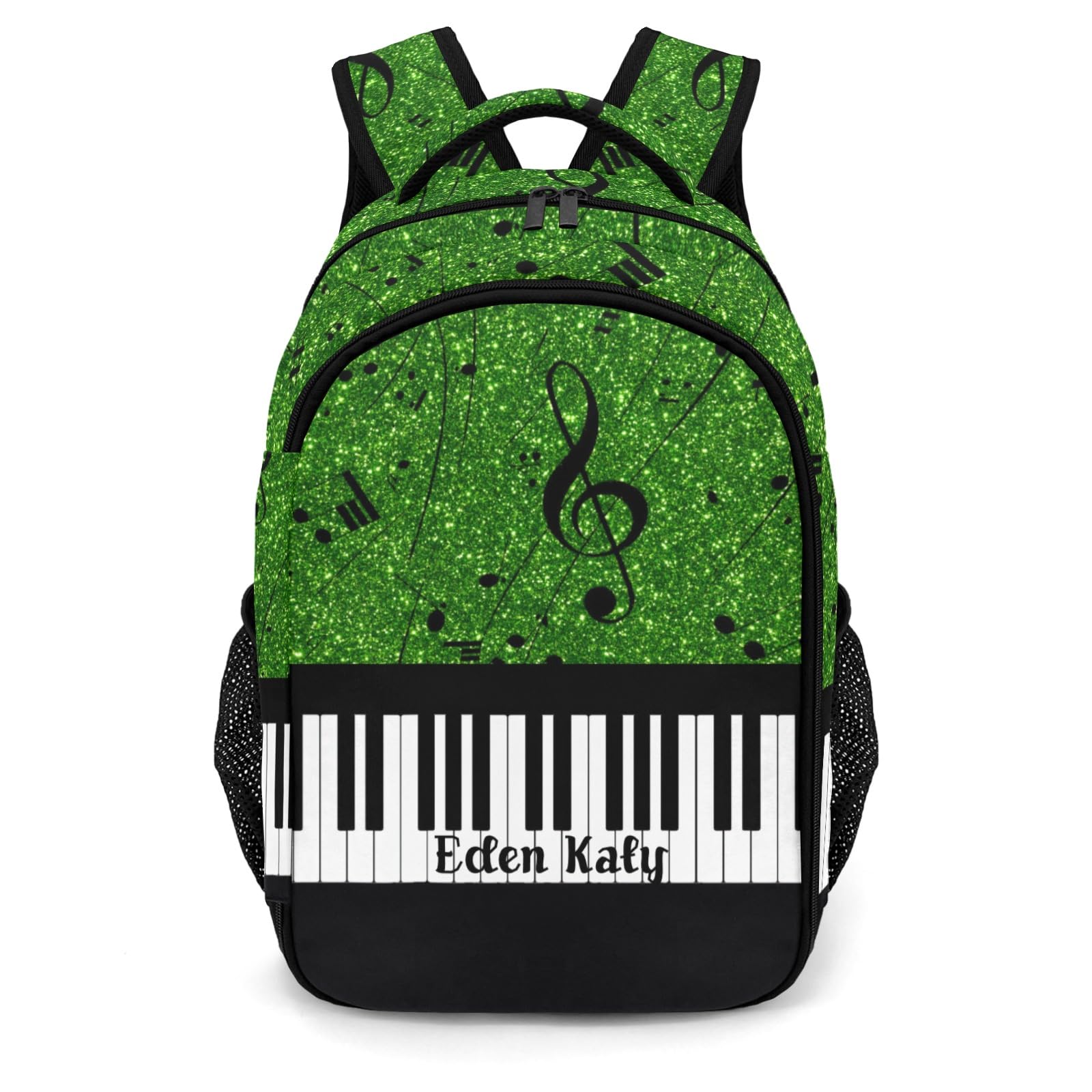 Eiis Unidesign Personalized Name 16.5 Backcpack Piano Key Music Note Glitter Forest Toddler Backpack for School Gym Girls Boys Elementary Kids