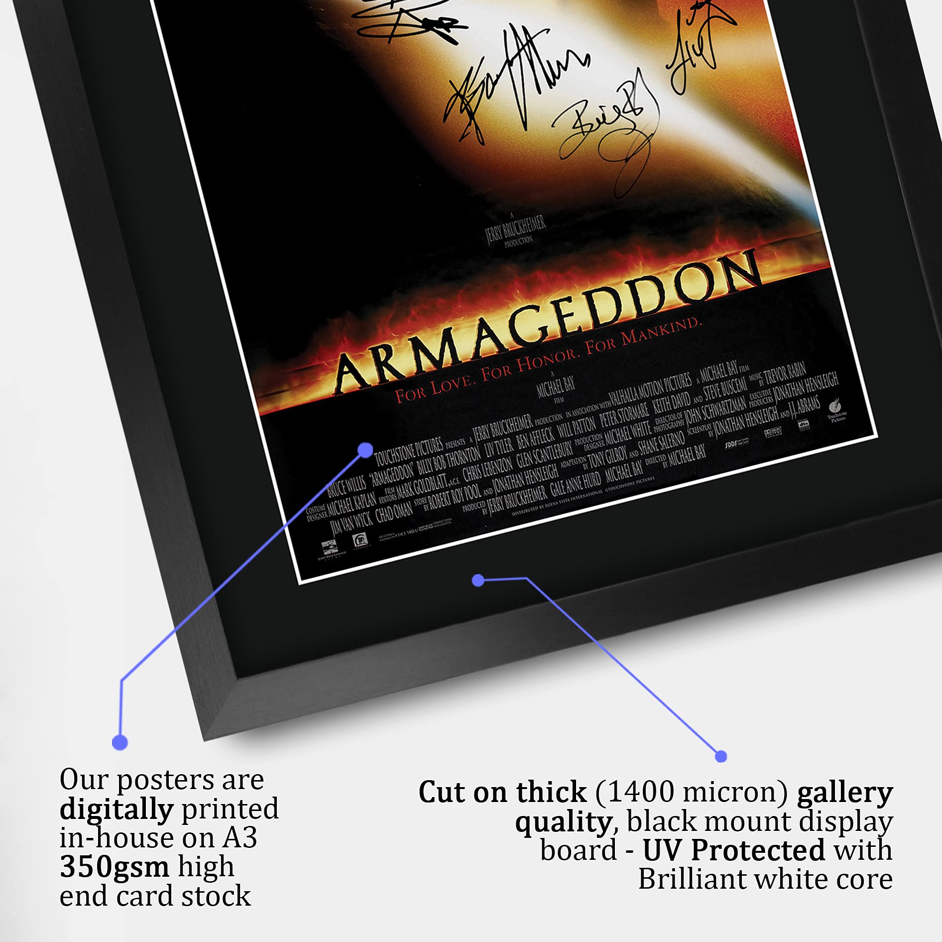 HWC Trading FR A3 Armageddon Bruce Willis, Ben Affleck Geschenke gedrucktes Poster, signiertes Autogramm für Film-Fans, A3 gerahmt