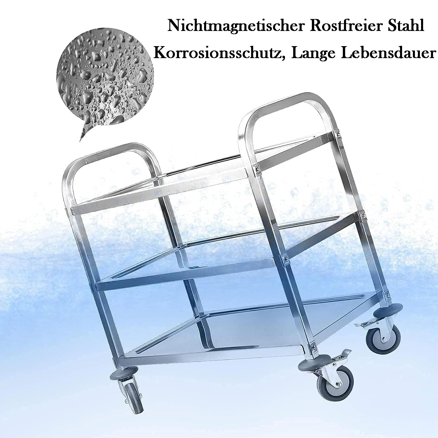 3 Böden Servierwagen Edelstahl Küchenwagen 835 x 750 x 400 mm Speisewagen mit Bremsen Rollen Tragfähigkeit 110kg Transportwagen Service Wagen Rollwagen für Restaurant Hotel Schul Küche