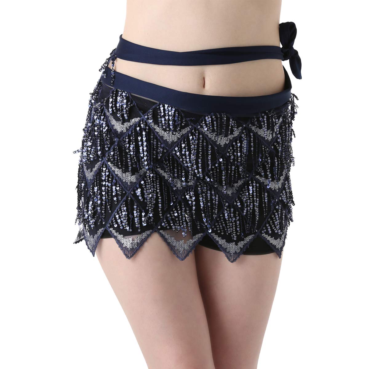 MISI CHAO Belly Dance Hip Scarf - Hip Skirt Belly Dancing Belt Waist Chain Tassel Shawl Warps Belts for Women/Girls(Navy Blue)