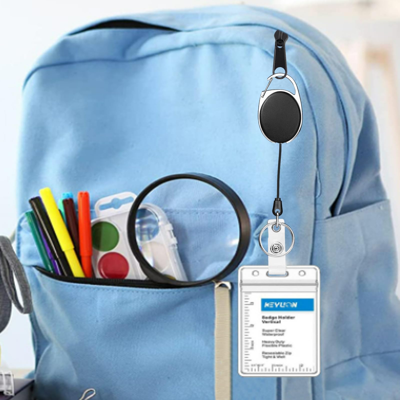 12 Portachiavi Retrattili Set - Con Portabadge E Foderine Impermeabili, Multicolore - Foto 2