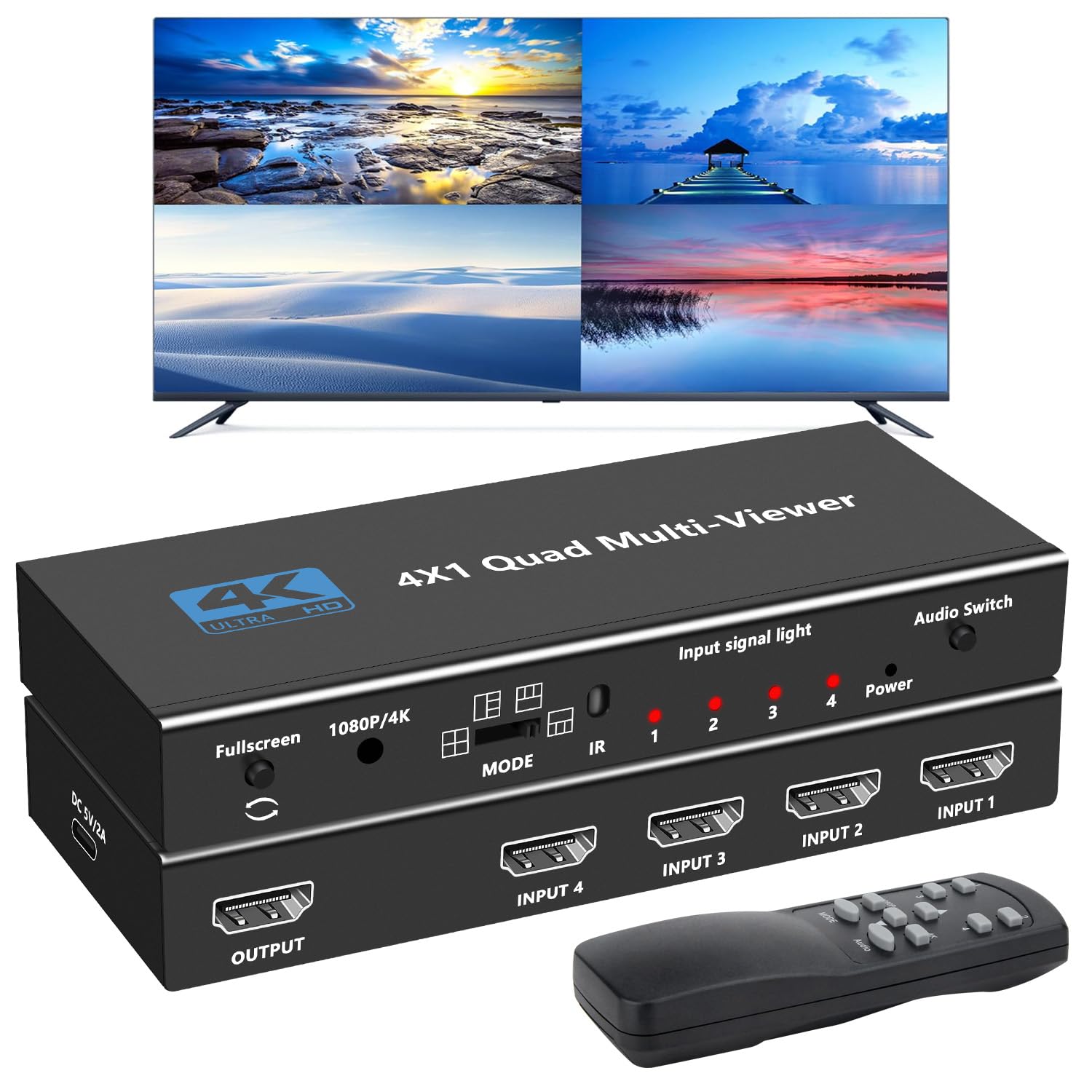Amazon | HDMI 画面分割器 4入力1出力 hdmi画面分割切替器 4K hdmi切替