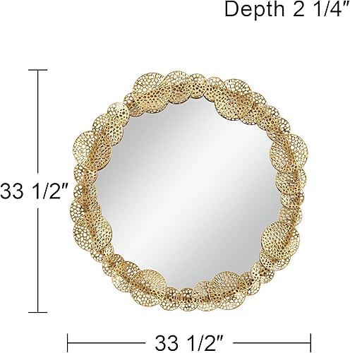 Miniatura 7 de Uttermost Espejo de pared redondo dorado de 33 1/2 pulgadas de ancho con hoja de loto en capas