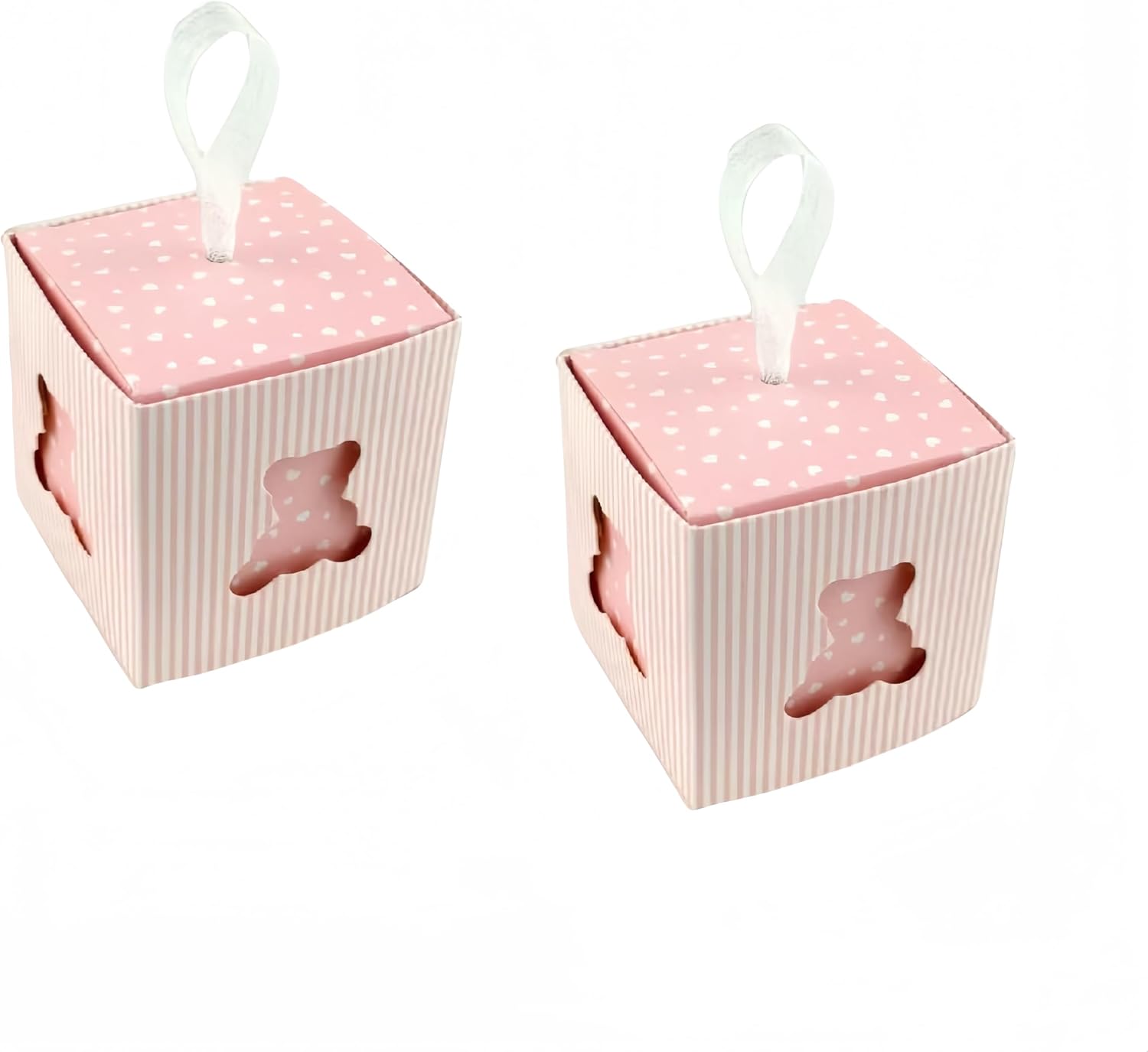 Scatola porta confetti per nascita a forma di orsetto rosa con palloncini in cartoncino