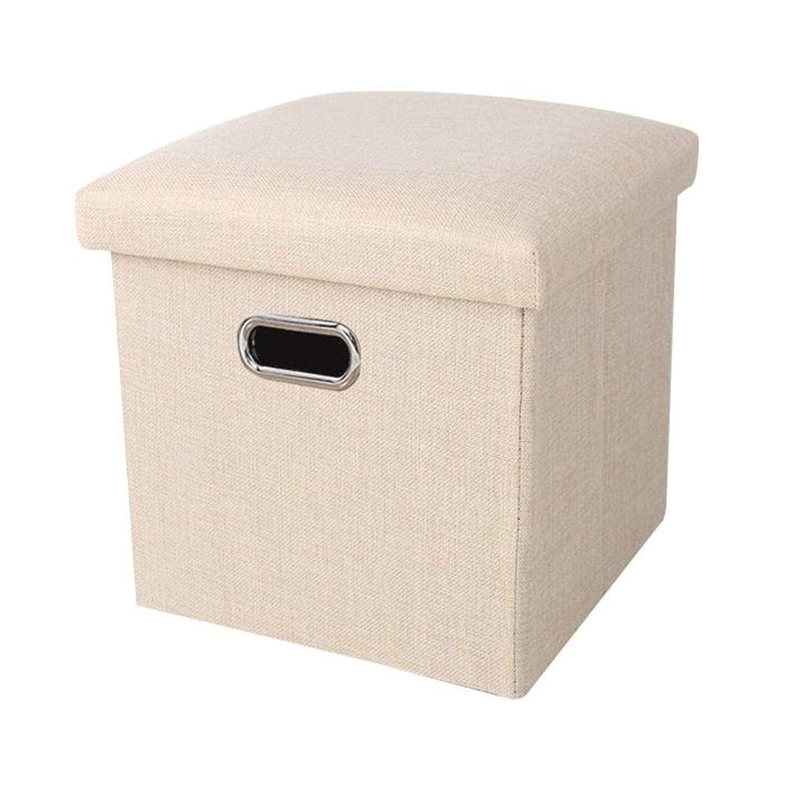 Tabouret siège repose-pieds pliant 30x30x30 cm coffre de rangement lin crème salon