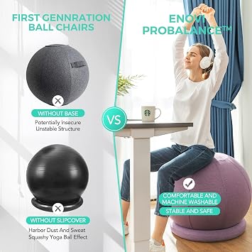 ProBalance Ball Chair, Yoga Ball Chair Exercise Ball Chair with Slipcover and Base for Home Office Desk, Birthing & Pregnancy, Stability Ball & Balance Ball Seat to Relieve Back Pain, Multiple color size