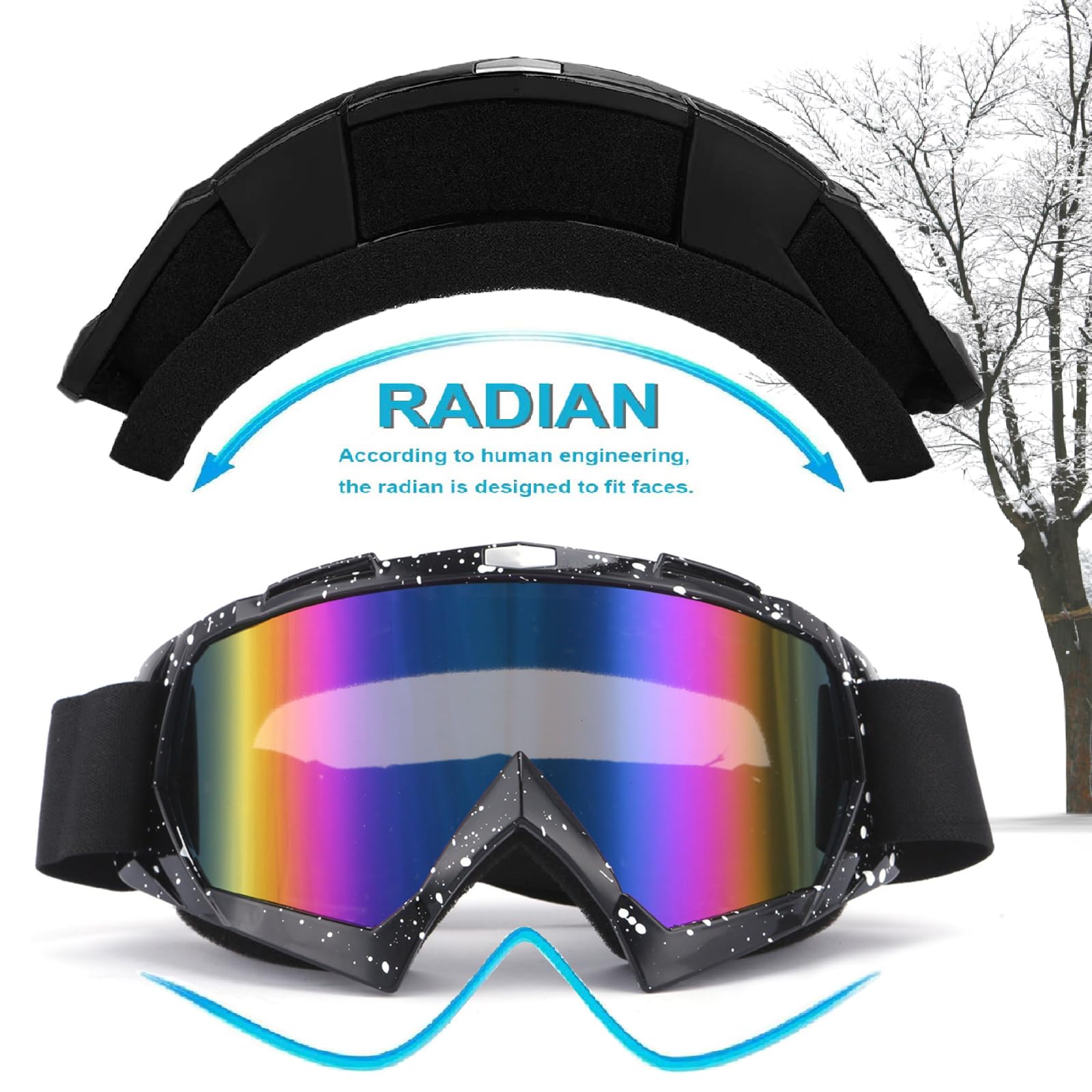 DONGZQAN Okulary motocrossowe, okulary narciarskie, okulary motocyklowe, gogle narciarskie, z wyściółką piankową, nadają się zarówno dla kobiet, jak i mężczyzn, nadają się do sportów na świeżym