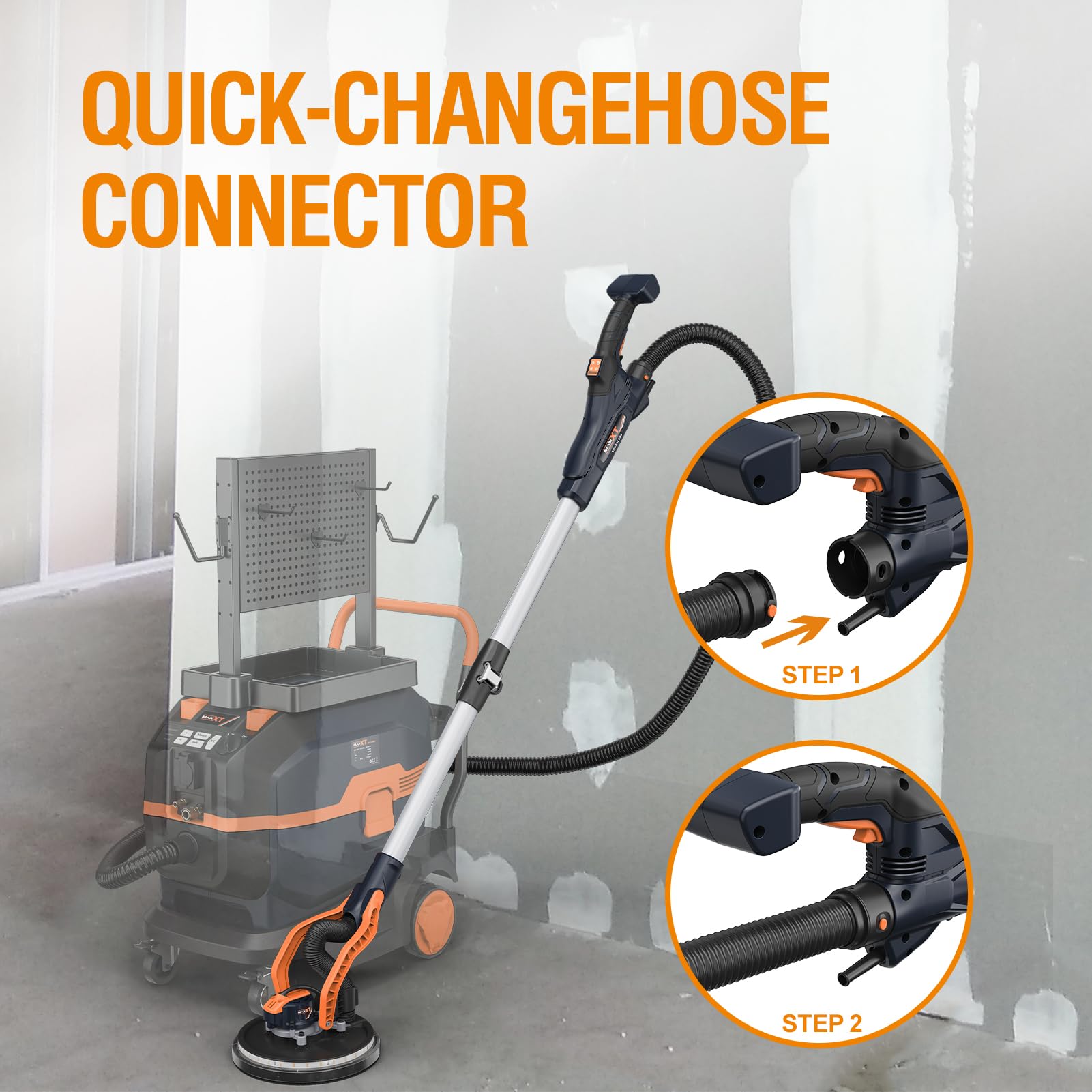MAXXT Levigatrice per cartongesso brushless – Doppio canale per aspirazione a soffitto, canale singolo/doppio per pareti in cartongesso, luce LED, 600–1200 giri/min, 550 W, piattello 215 mm