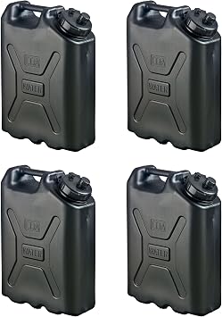 Scepter 4 Pack Military Style Water Container for Off-Road, Black, 5 Gallon