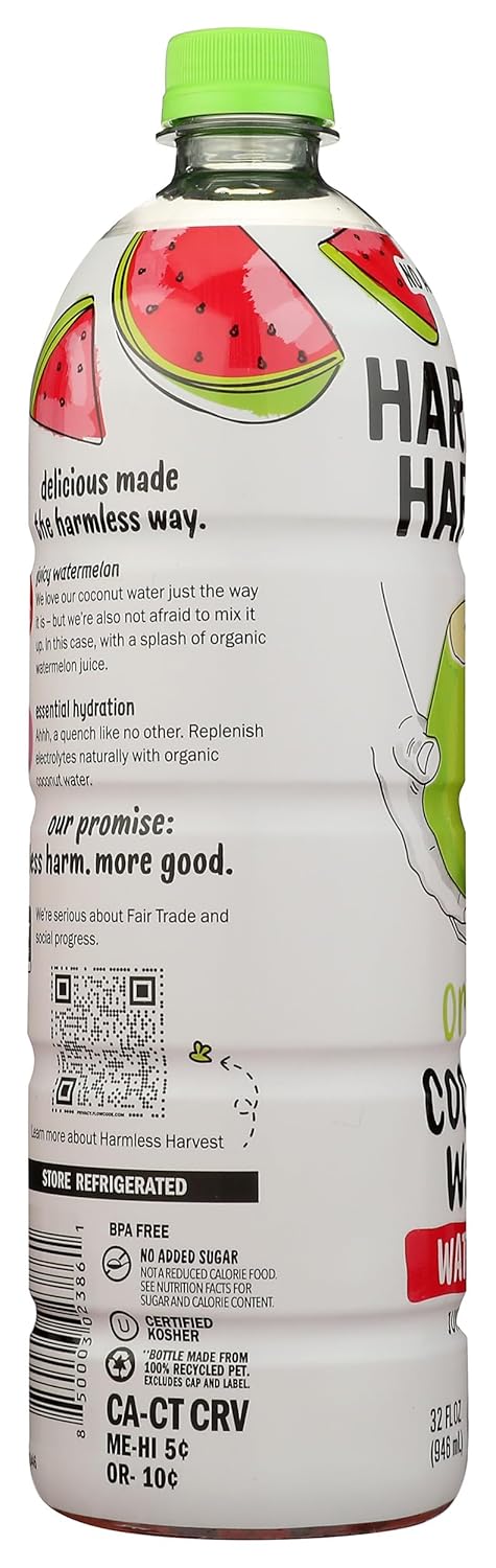 Harmless Harvest Organic Coconut Water With Watermelon, 32 oz