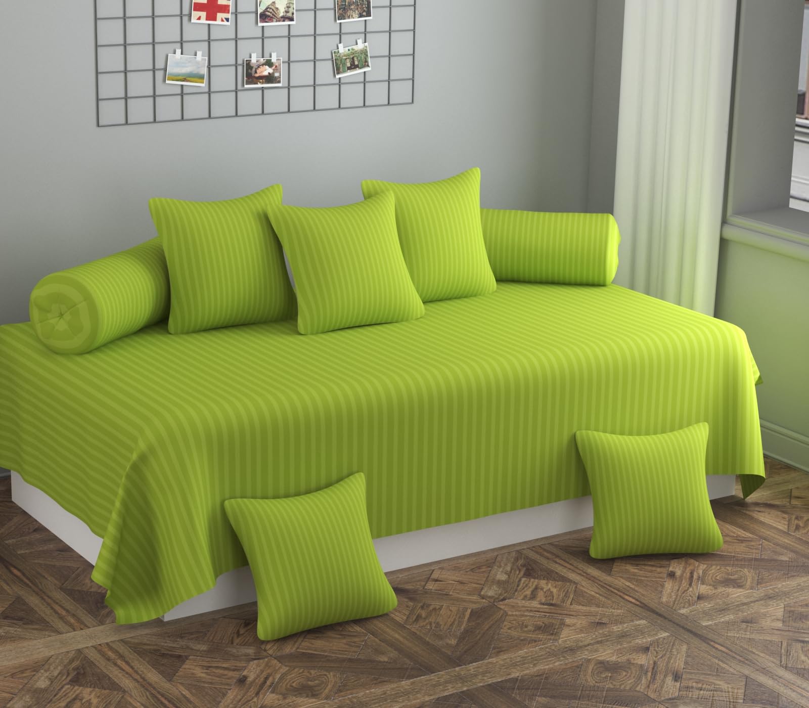 AASHIYANA SAJONA Multicolour Microfibre 8-Piece Diwan Set (1 Bed Sheet 60x90 Inch, 2 Bolster Cover 16x32 Inch, 5 Cushion Cover 16x16 Inch)-image-49